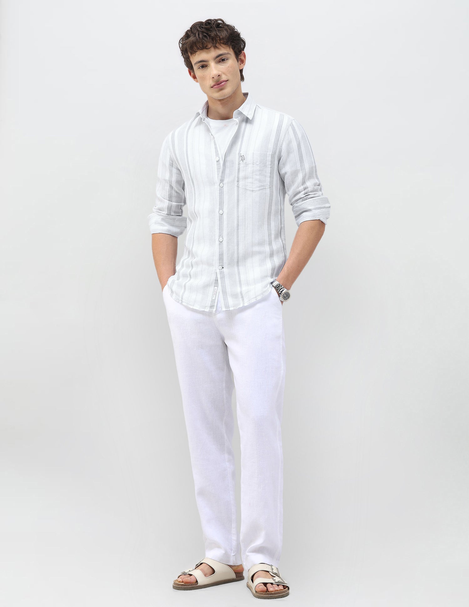 Casa De Campo Vertical Striped Shirt Light Grey - U.S. Polo Assn. India | Large