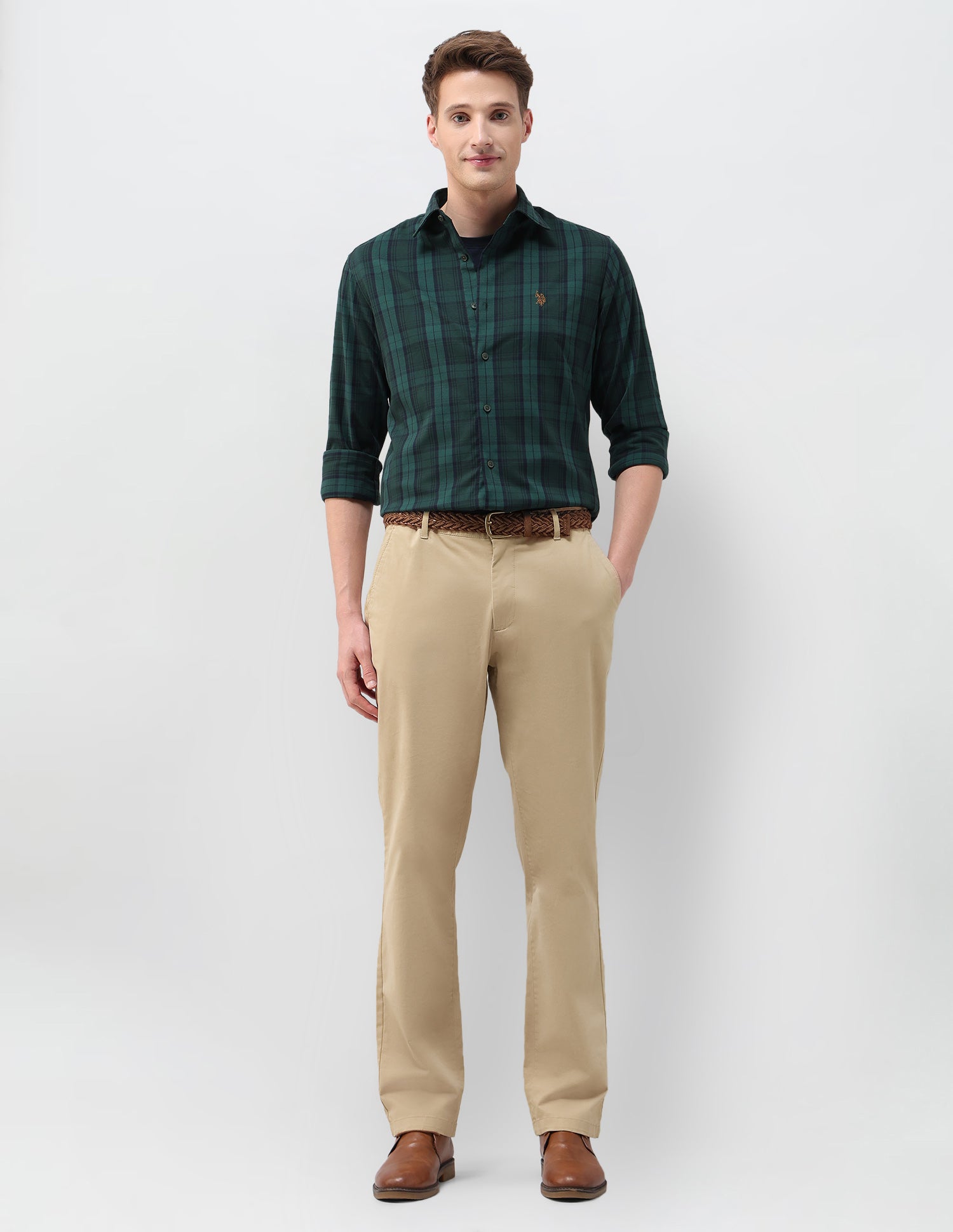 Plaid Checked Tailored Fit Shirt Green - U.S. Polo Assn. India | Large