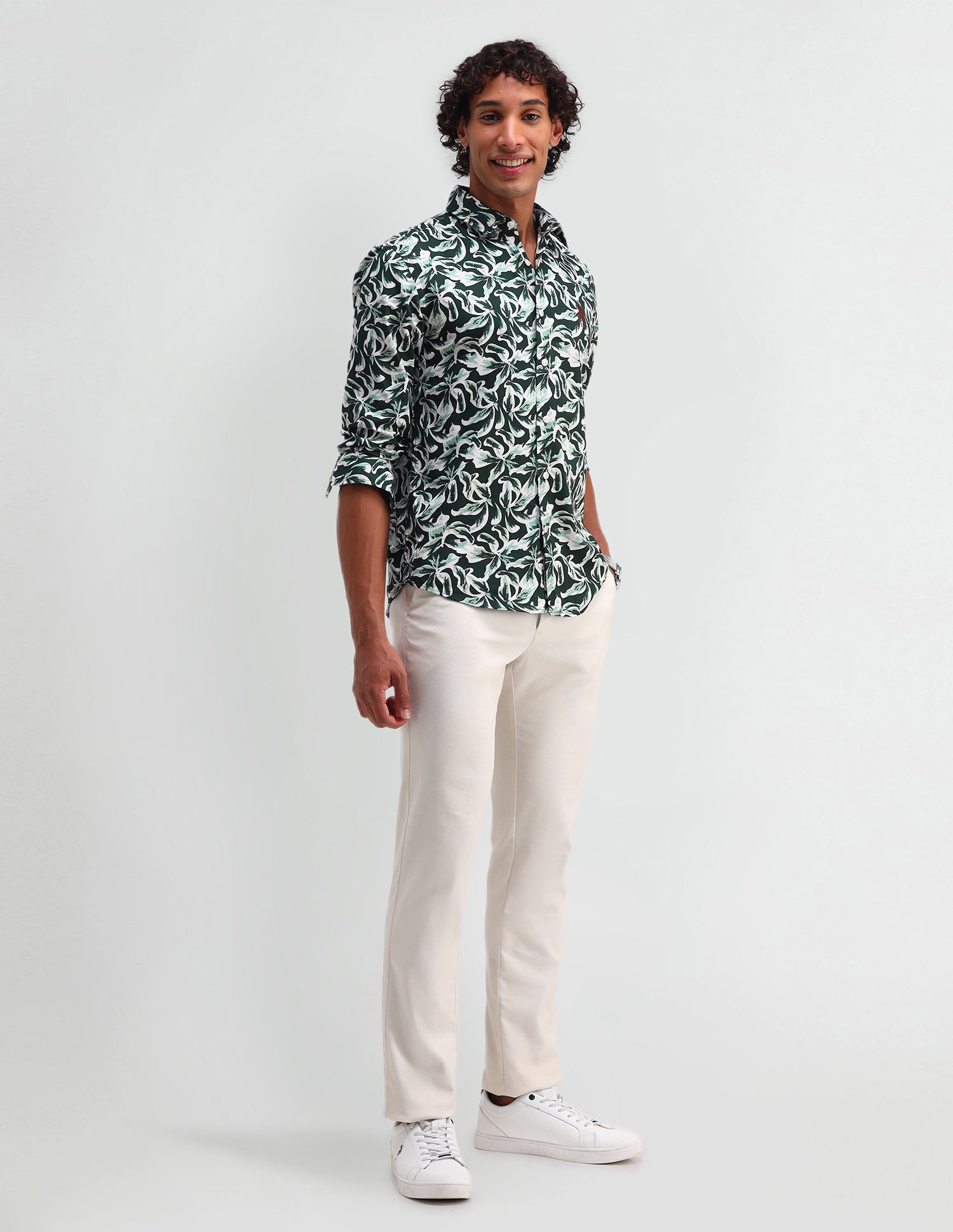 Floral Pattern Twill Shirt Brown - U.S. Polo Assn. India | Large
