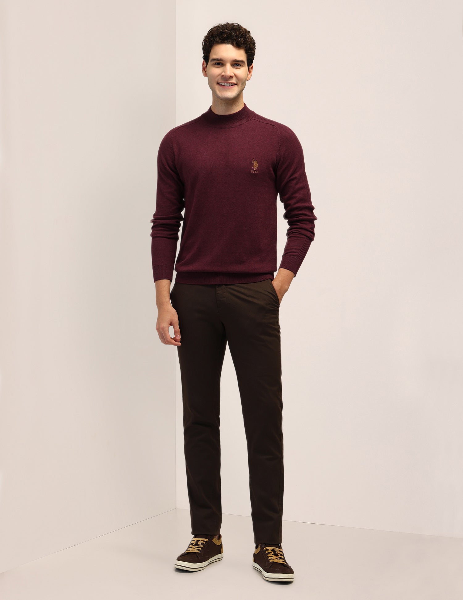 Solid Regular Fit Sweater Red - U.S. Polo Assn. India | Large