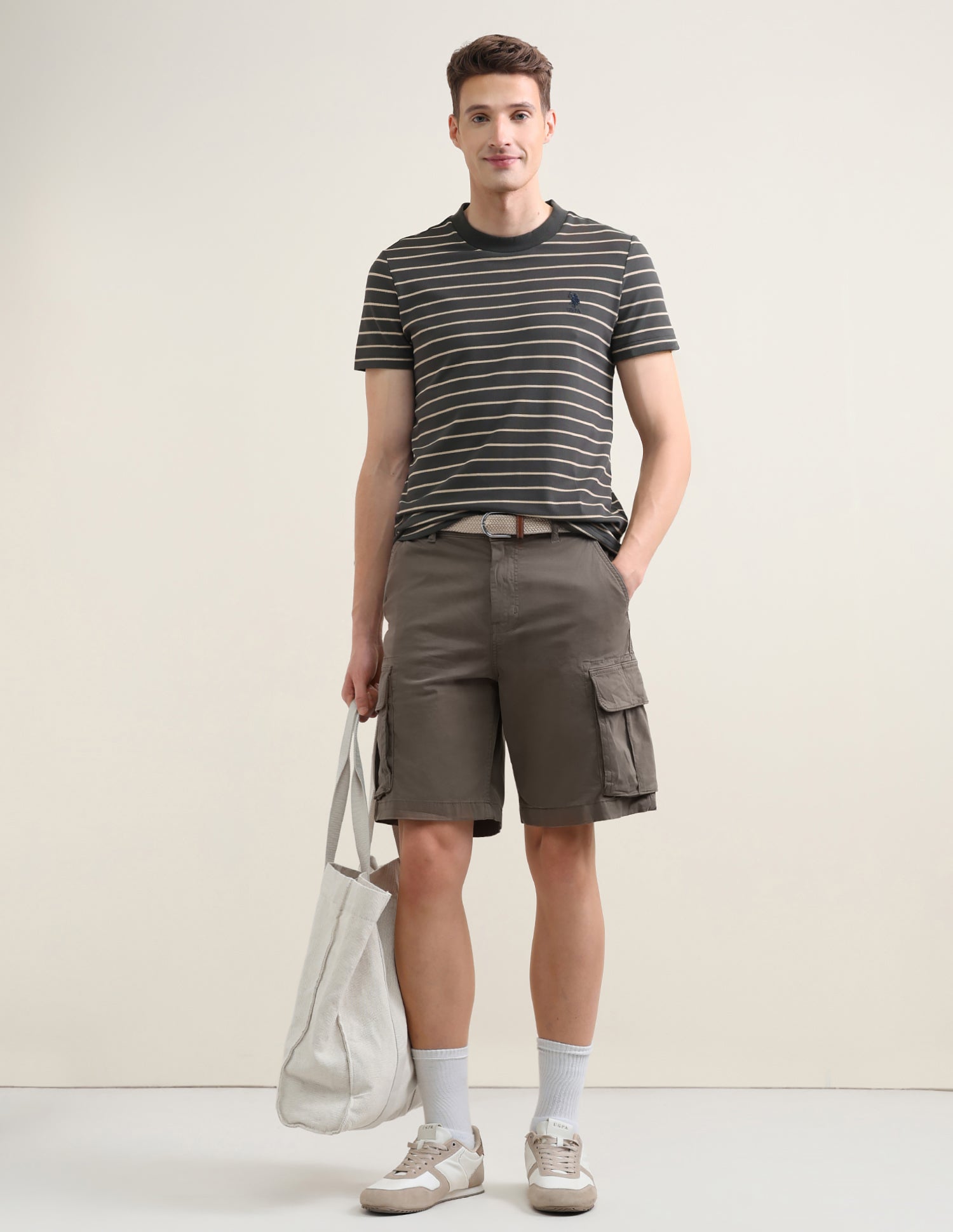 Horizontal Striped Slim Fit T-Shirt Olive - U.S. Polo Assn. India | Large