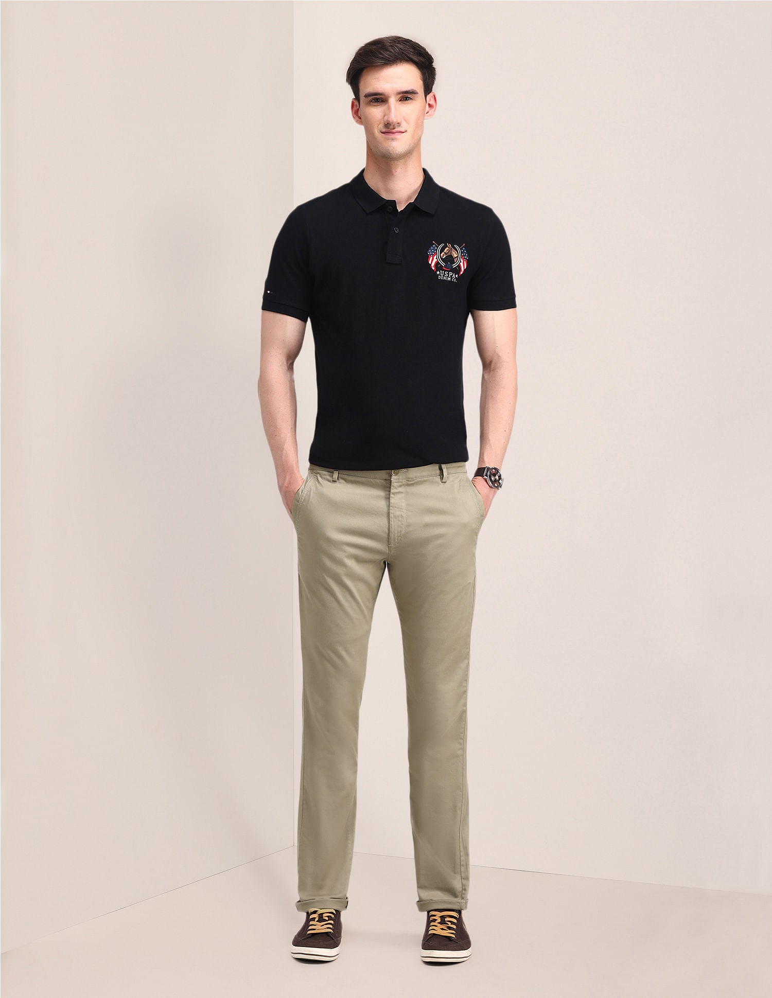 Mid Rise Slim Fit Trousers Brown - U.S. POLO ASSN. | Large