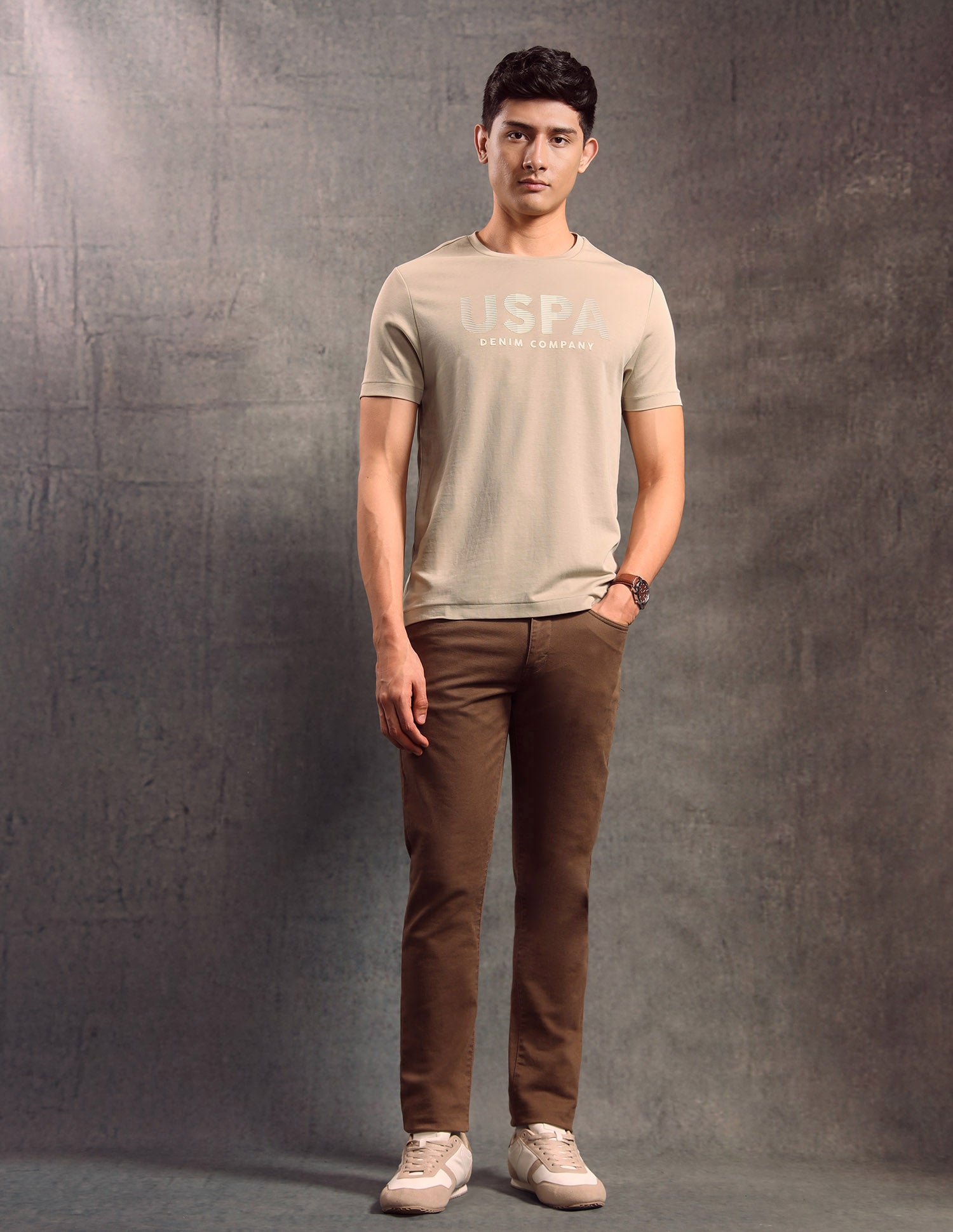 Brand Embossed Regular Fit T-shirt Beige - U.S. POLO ASSN. | Large