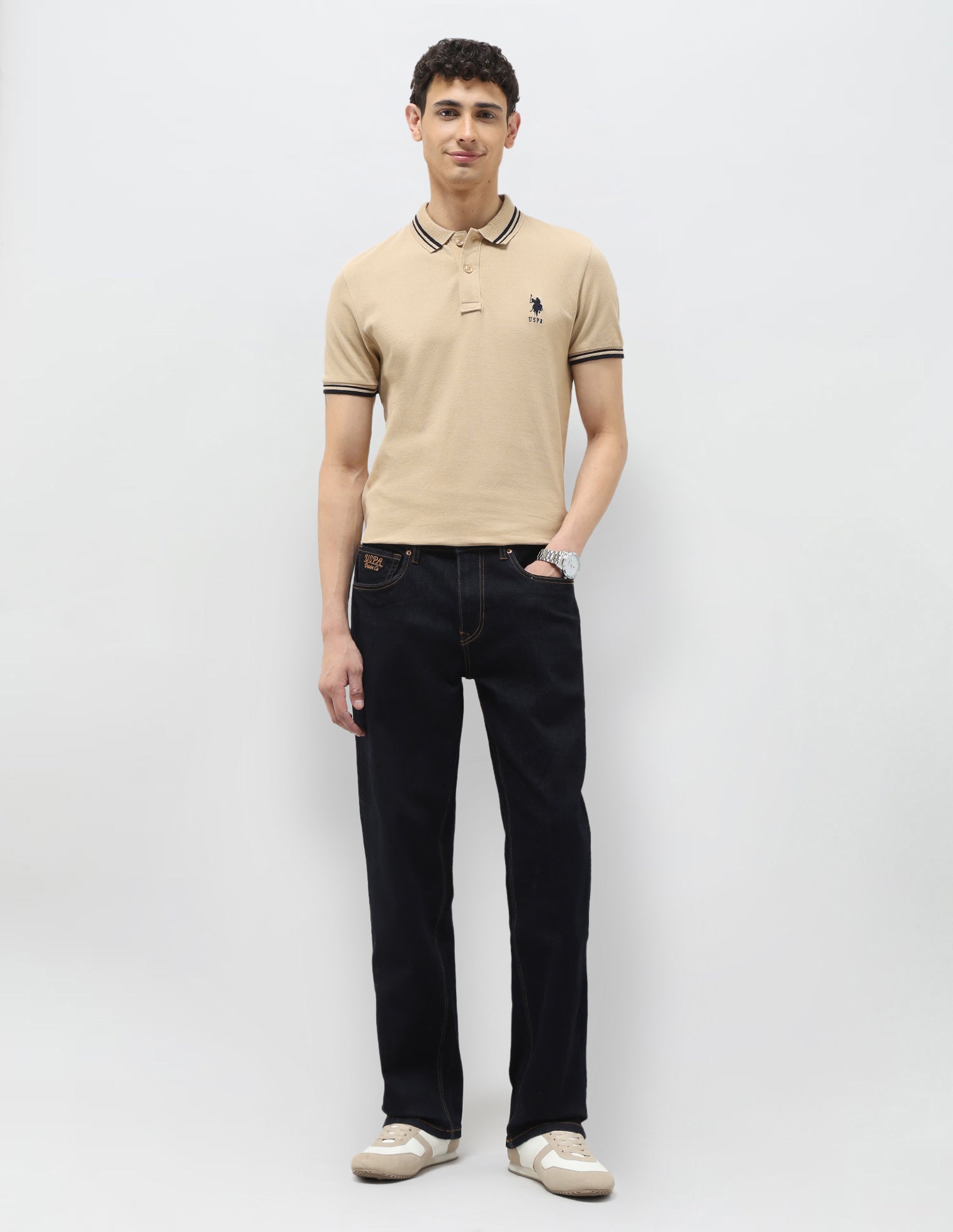 Pure Cotton Muscle Fit Polo Shirt Beige - U.S. Polo Assn. India | Large
