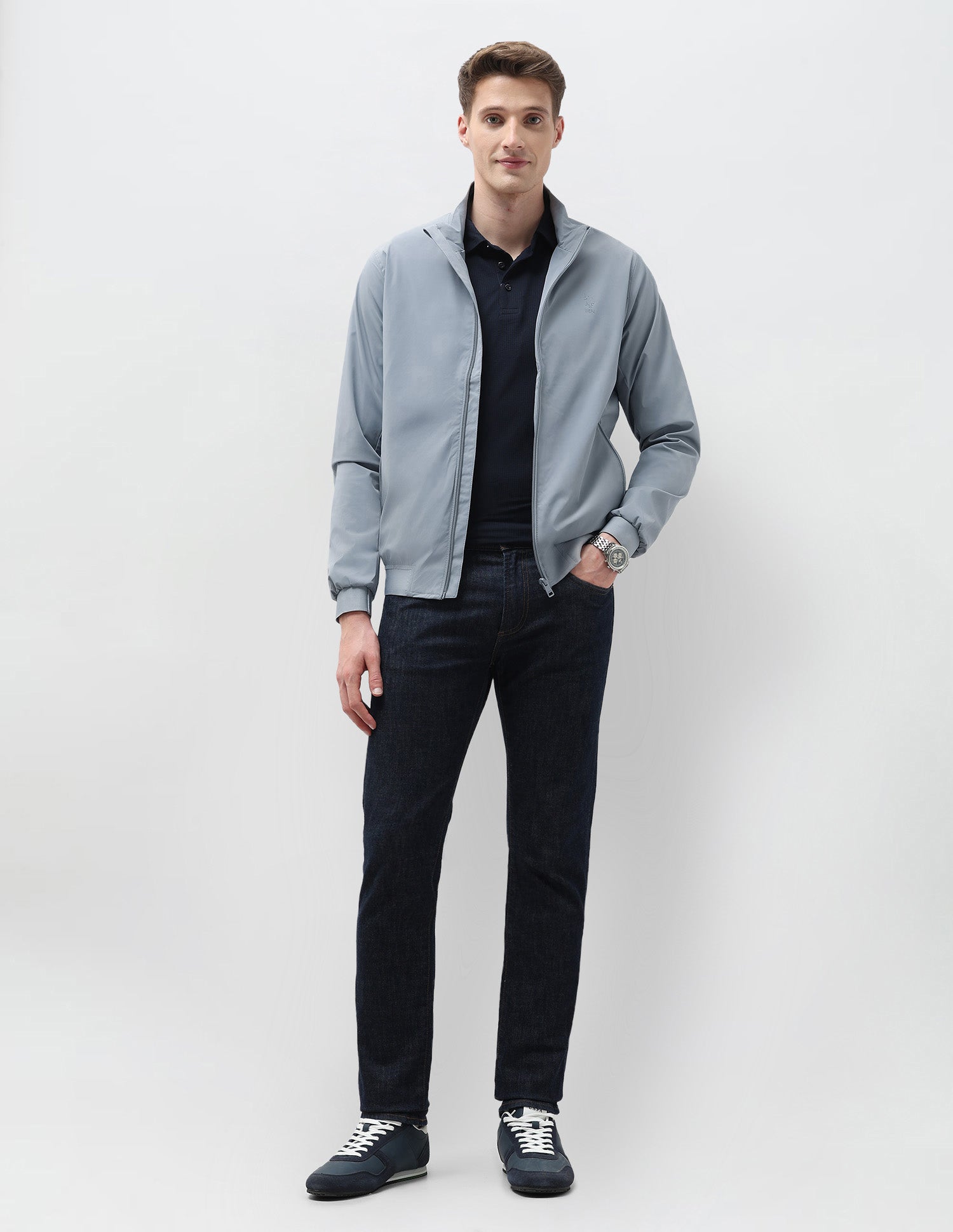 Solid Regular Fit Jacket Light Blue - U.S. Polo Assn. India | Large