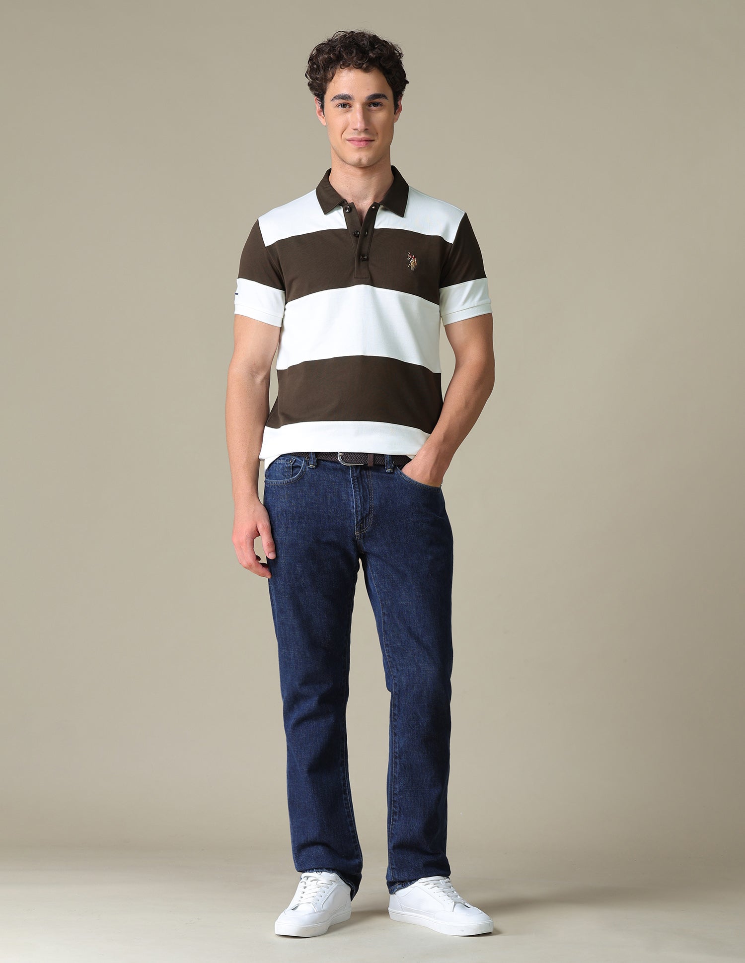Horizontal Striped Slim Fit Polo Shirt Choco - U.S. Polo Assn. India | Large