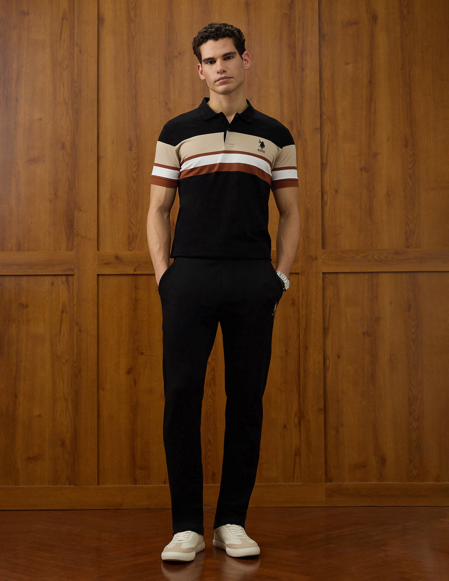 Colourblocked Varsity Theatre Polo Shirt Black - U.S. POLO ASSN. | Large