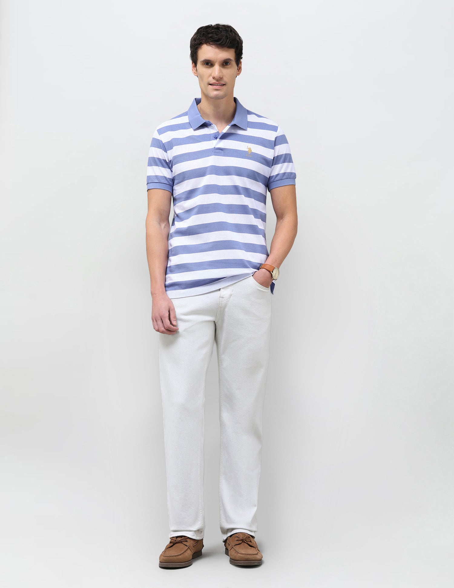 Horizontal Striped Slim Fit Polo Shirt Blue - U.S. Polo Assn. India | Large