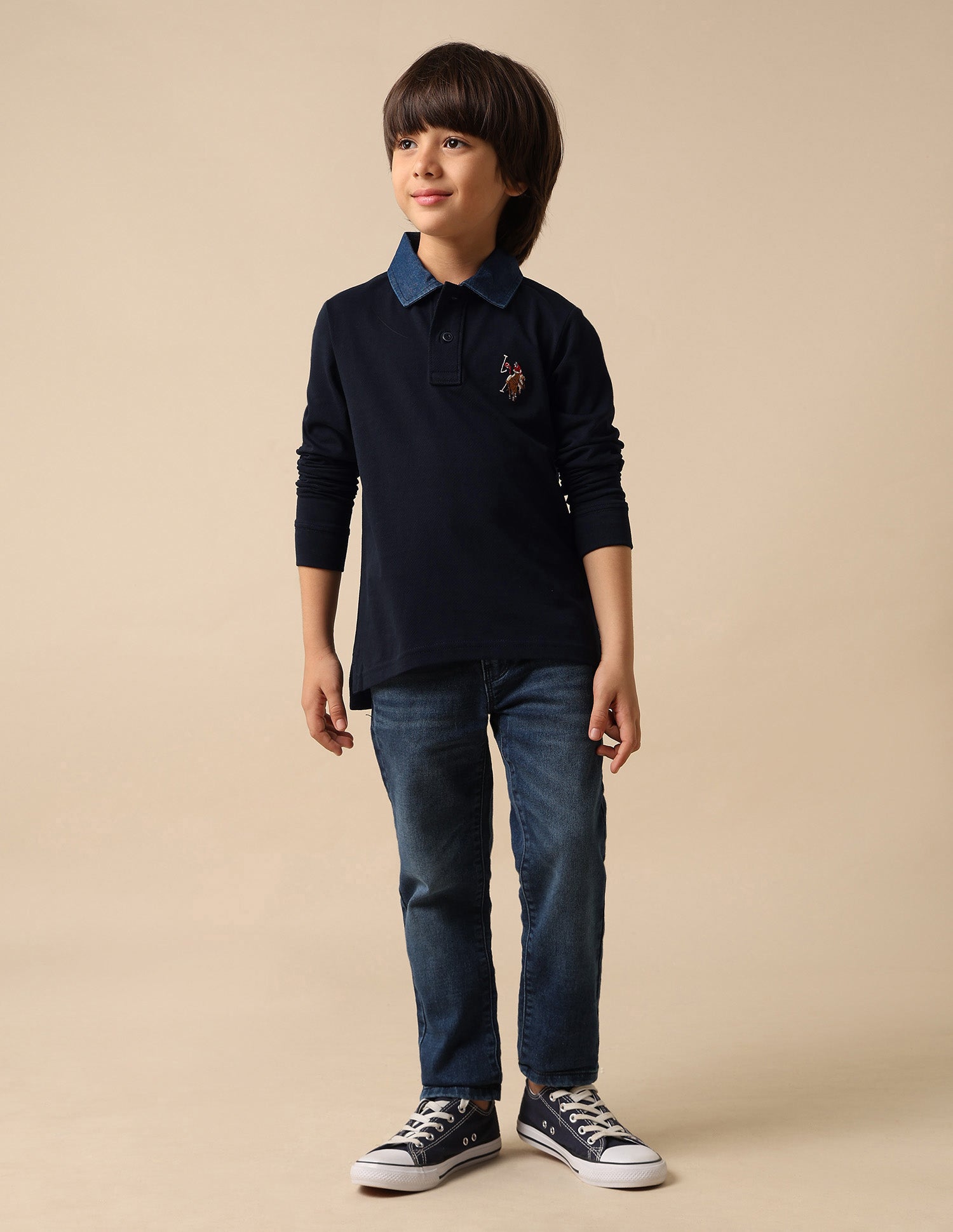 Boys Textured Pure Cotton Polo Shirt Navy - U.S. POLO ASSN. | Large