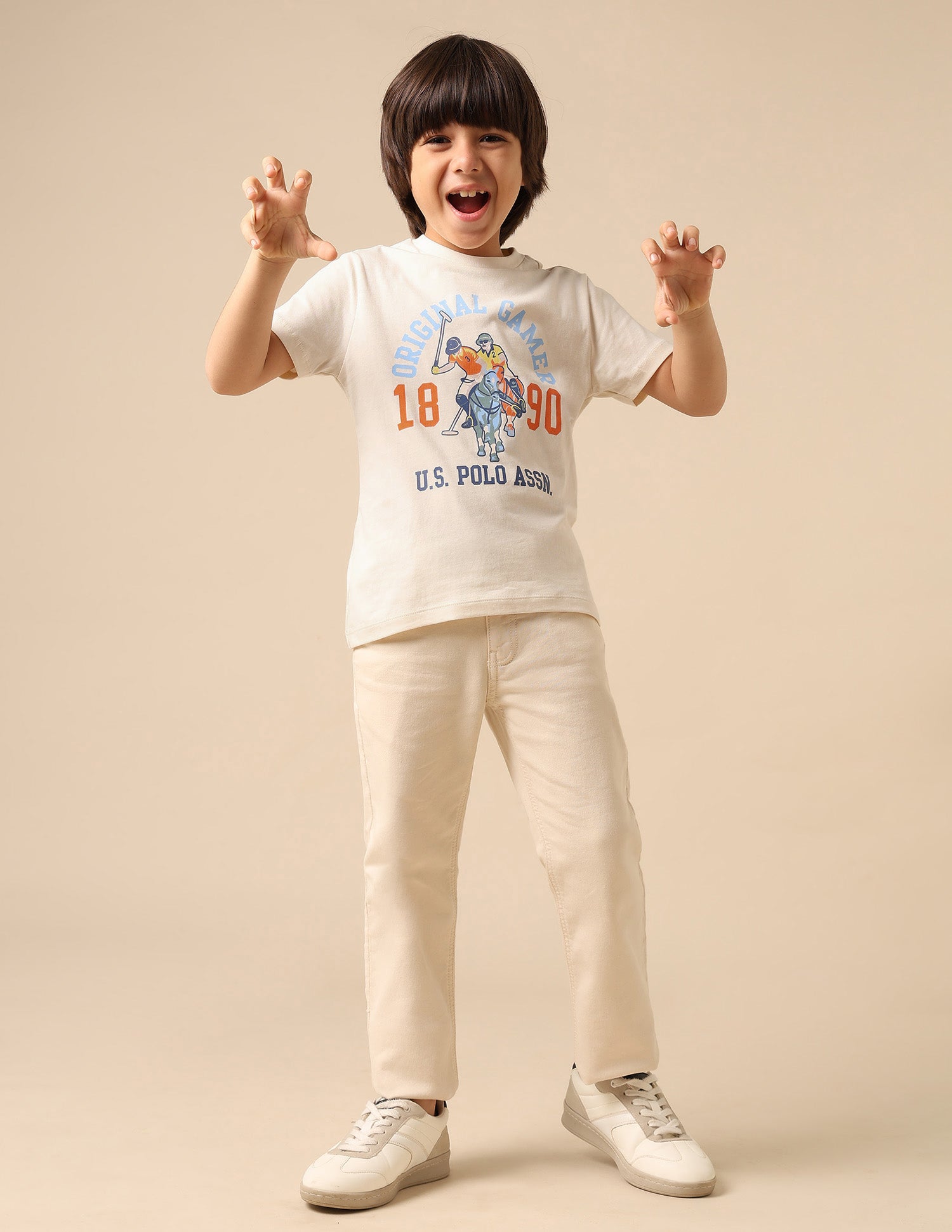 Boys Pure Cotton Graphic Brand Printed T Shirt Off White - U.S. POLO ASSN. | Large