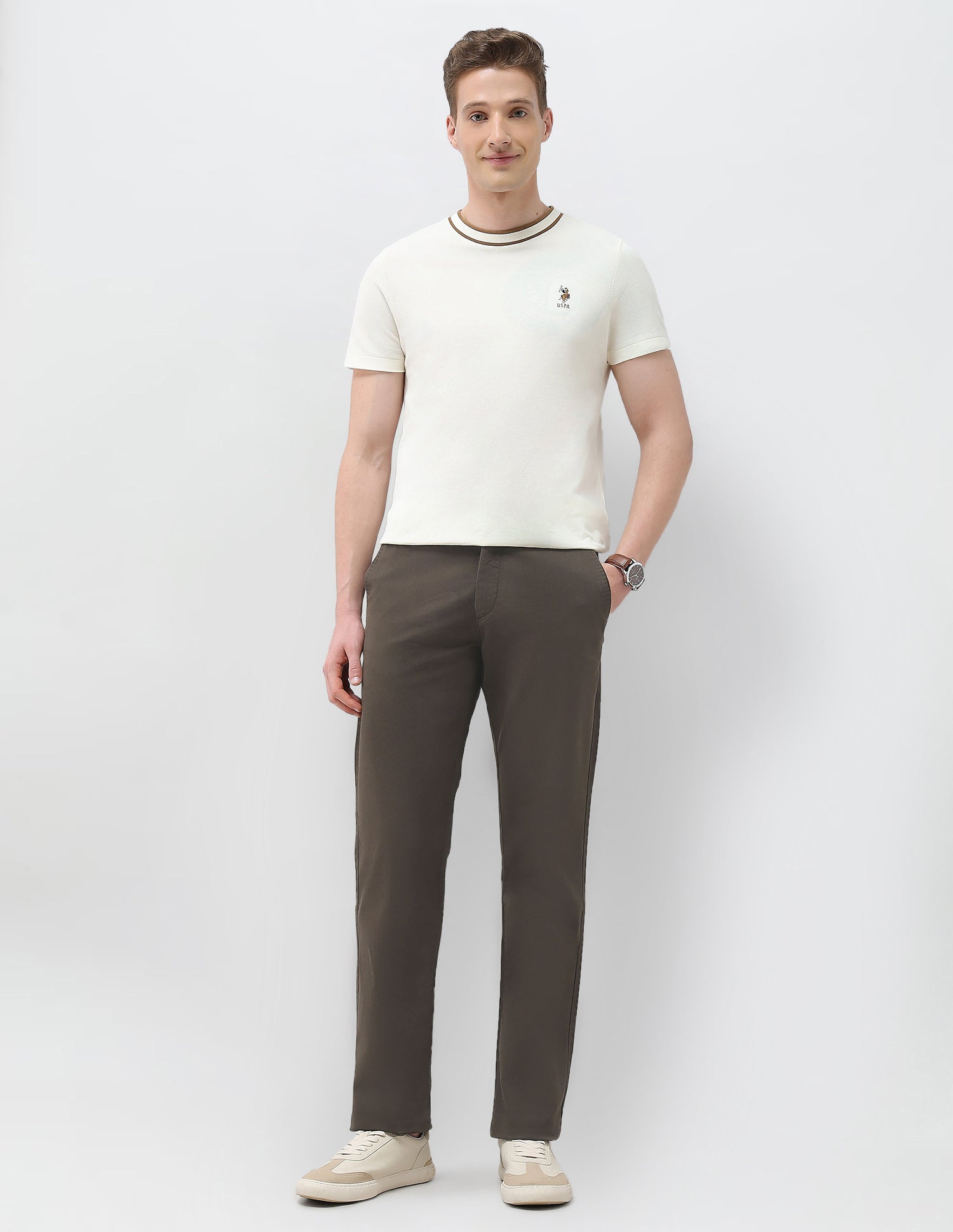 Solid Riley Straight Fit Trousers Dark Brown - U.S. Polo Assn. India | Large