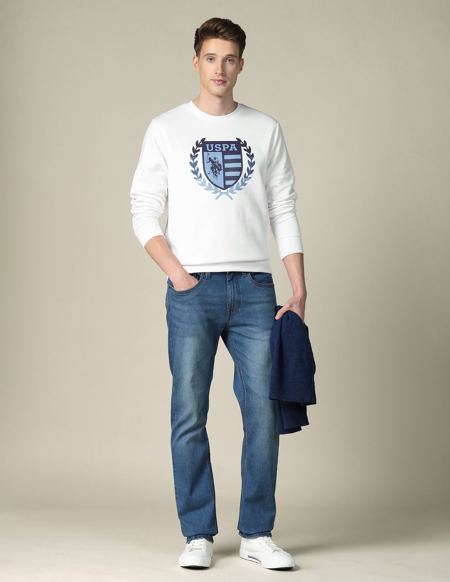 Brand Printed Regular Fit Sweatshirt Ivory - U.S. POLO ASSN. | Large