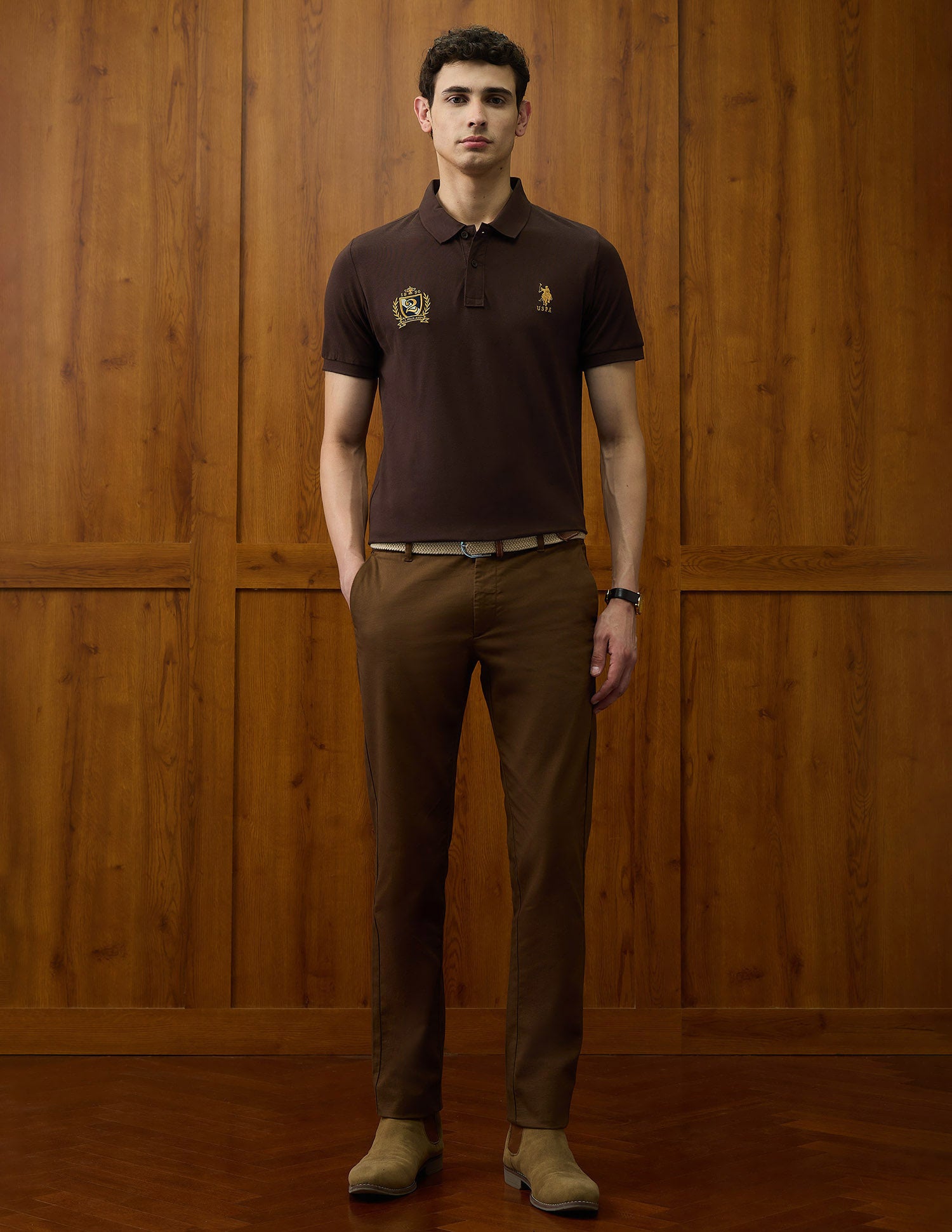 Solid Varsity Theatre Polo Shirt Dark Brown - U.S. POLO ASSN. | Large