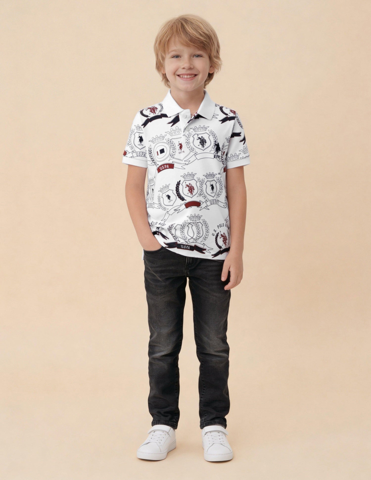 Graphic Brand Printed Regular Fit Polo Shirt White - U.S. Polo Assn. India | Large