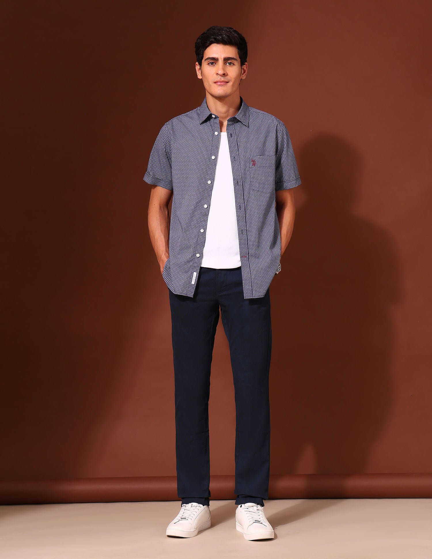 Geometric Printed Tailored Fit Shirt Navy - U.S. Polo Assn. India | Large