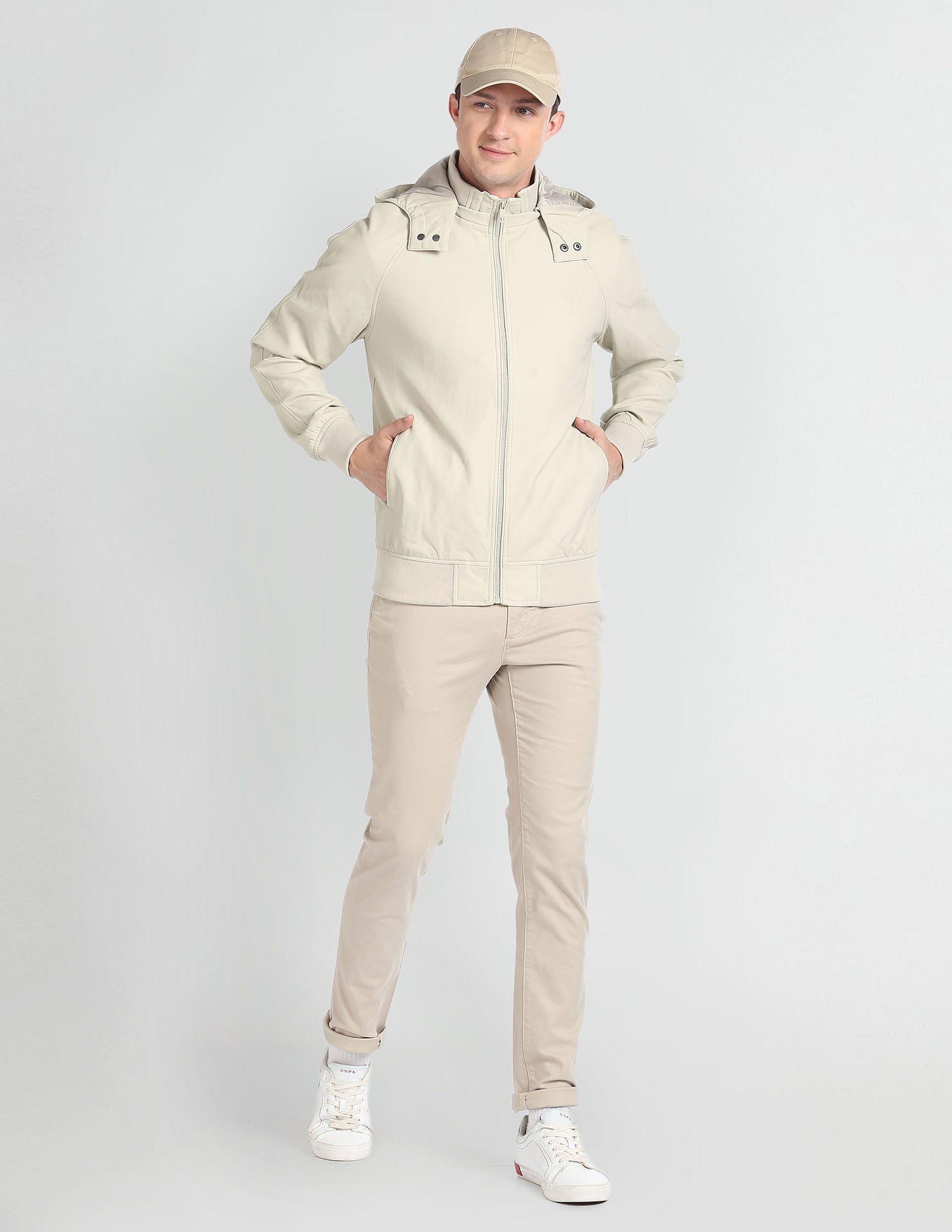 Solid Bomber Jacket Beige - U.S. POLO ASSN. | Large