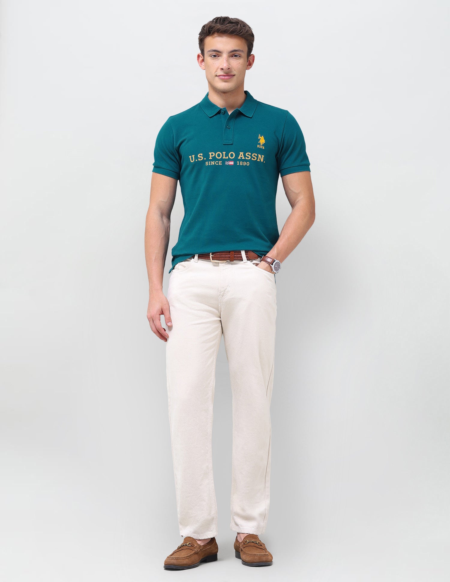 Brand Printed Regular Fit Polo Shirt Teal - U.S. Polo Assn. India | Large