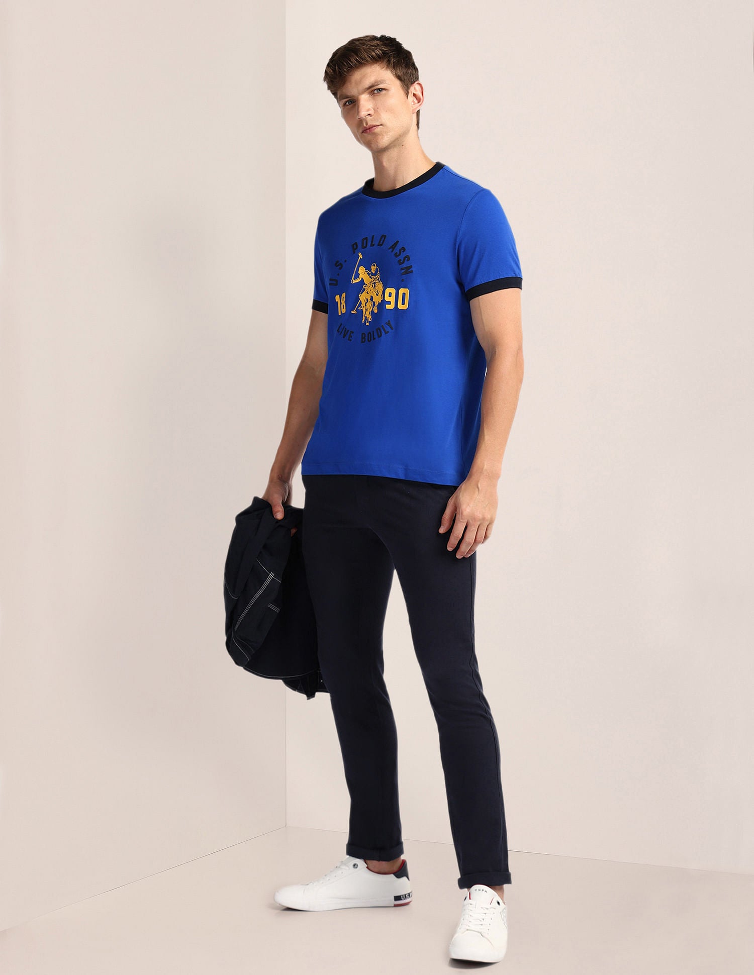 Crew Neck Brand Print T-Shirt Blue - U.S. POLO ASSN. | Large