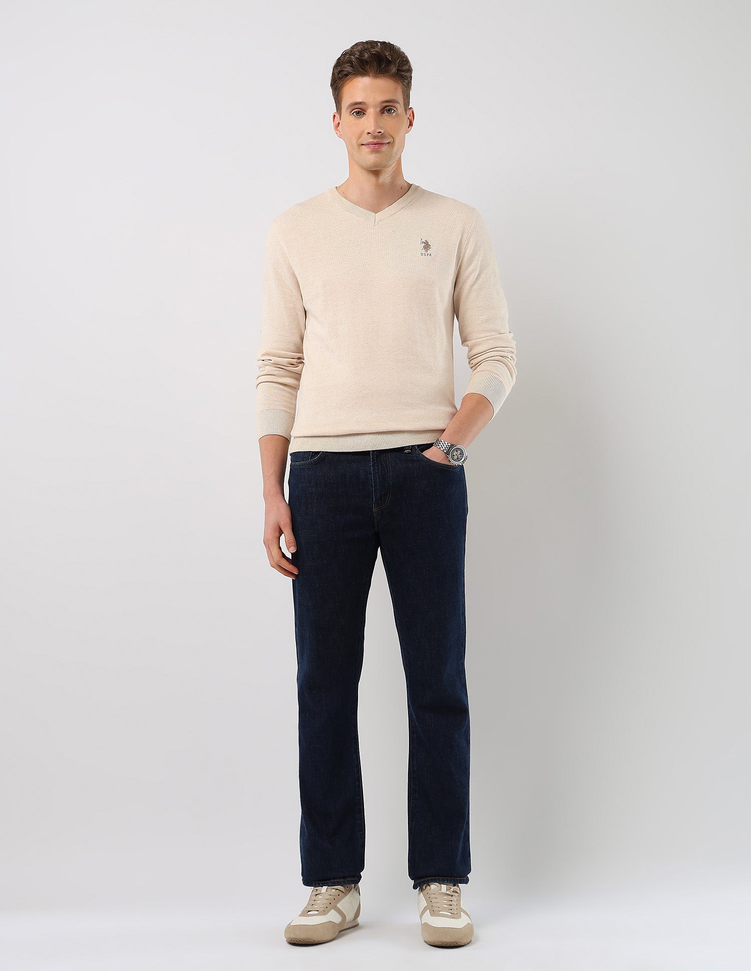 Heathered Regular Fit Sweater Beige - U.S. POLO ASSN. | Large