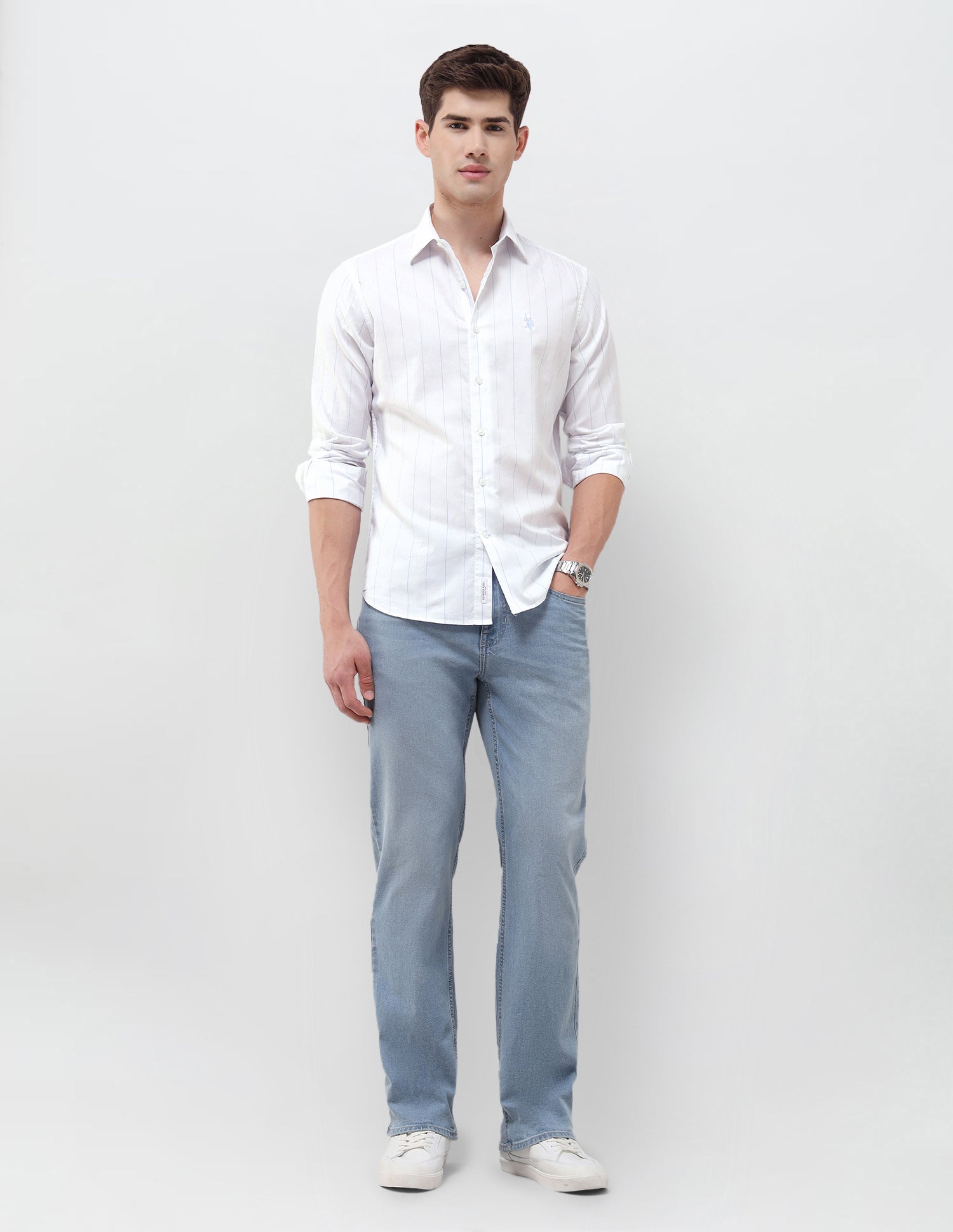 Vertical Striped Regular Fit Shirt Light Blue - U.S. Polo Assn. India | Large