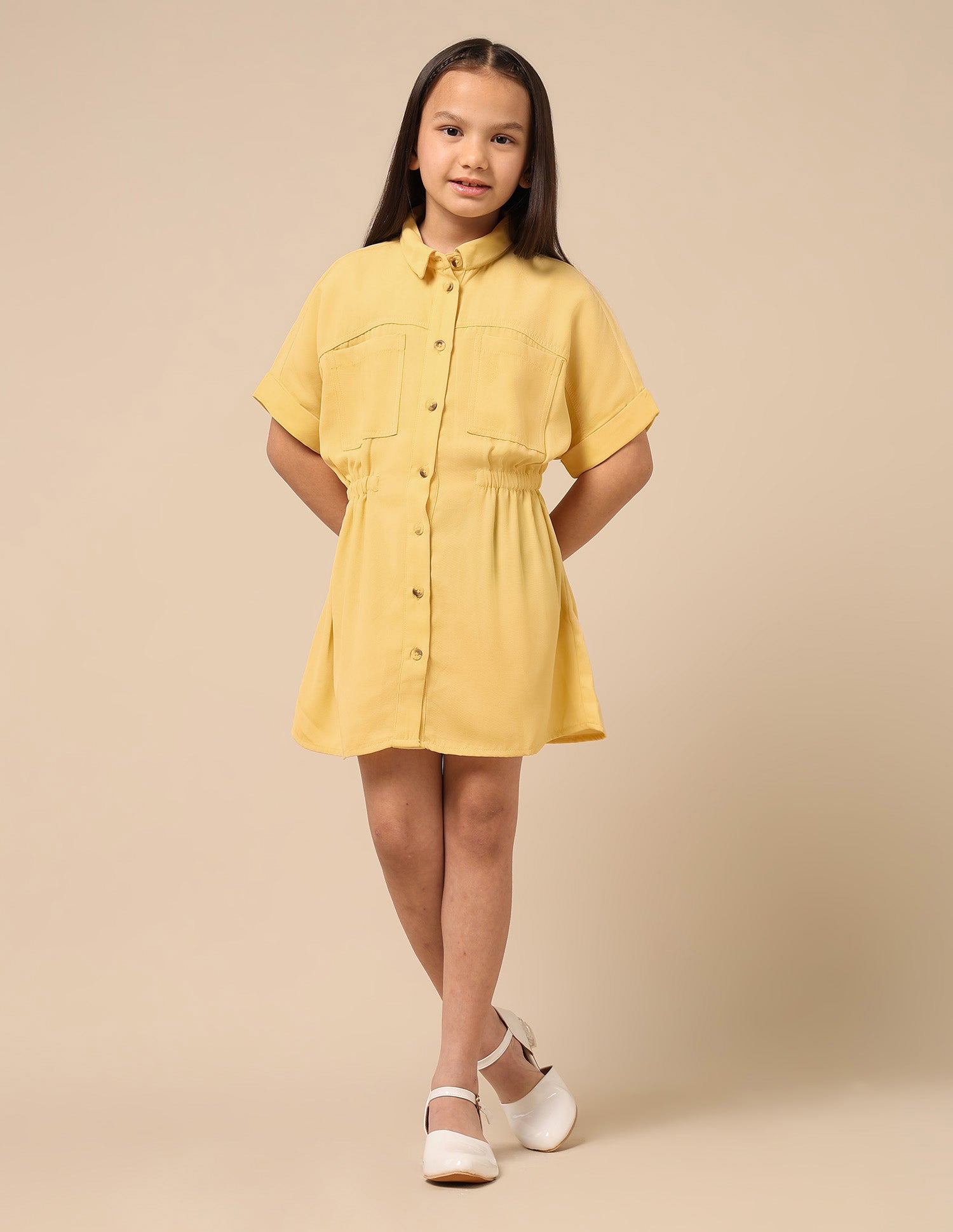 Girls Solid Shirt Dress Yellow - U.S. POLO ASSN. | Large