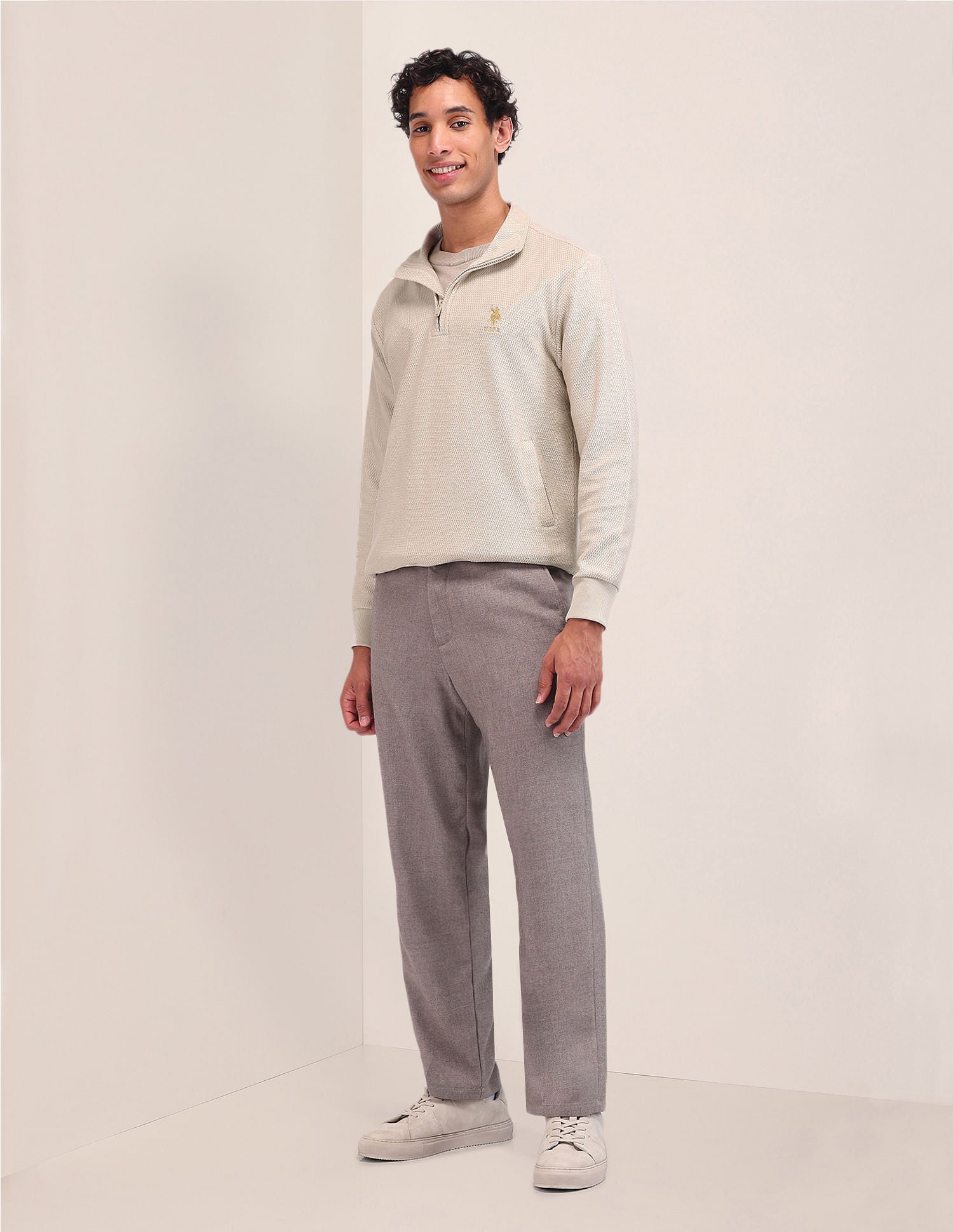 Regular fit Solid Sweatshirt Beige - U.S. Polo Assn. India | Large