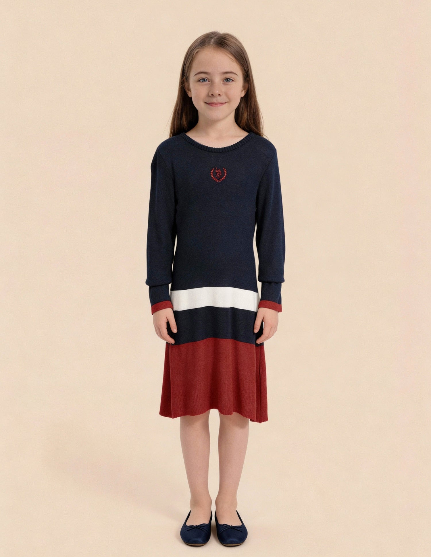 Girls Regular Straight Fit Sweater Dress Navy - U.S. Polo Assn. India | Large