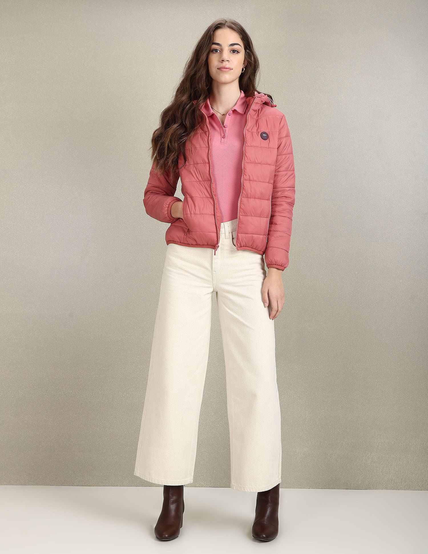 Nylon Hooded Puffer Jacket Pink - U.S. Polo Assn. India | Large