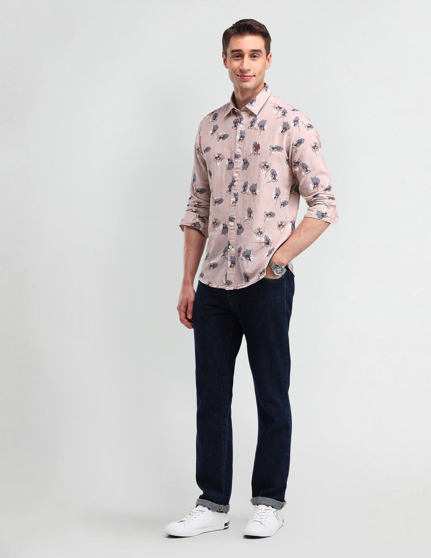 Slim Fit Floral Shirt Light-Grey - U.S. Polo Assn. India | Large