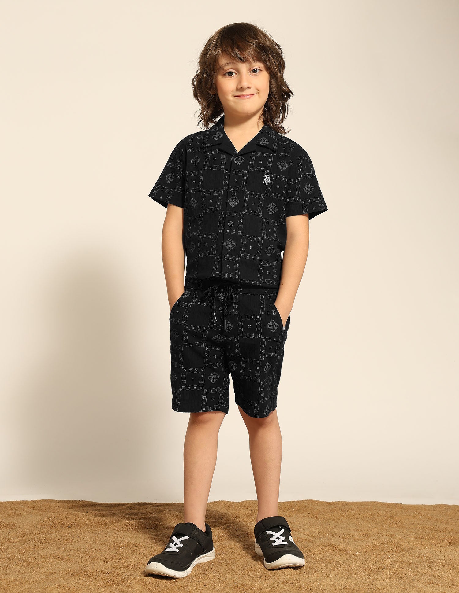 Boys Geometric Printed Regular Fit Shorts Black - U.S. POLO ASSN. | Large