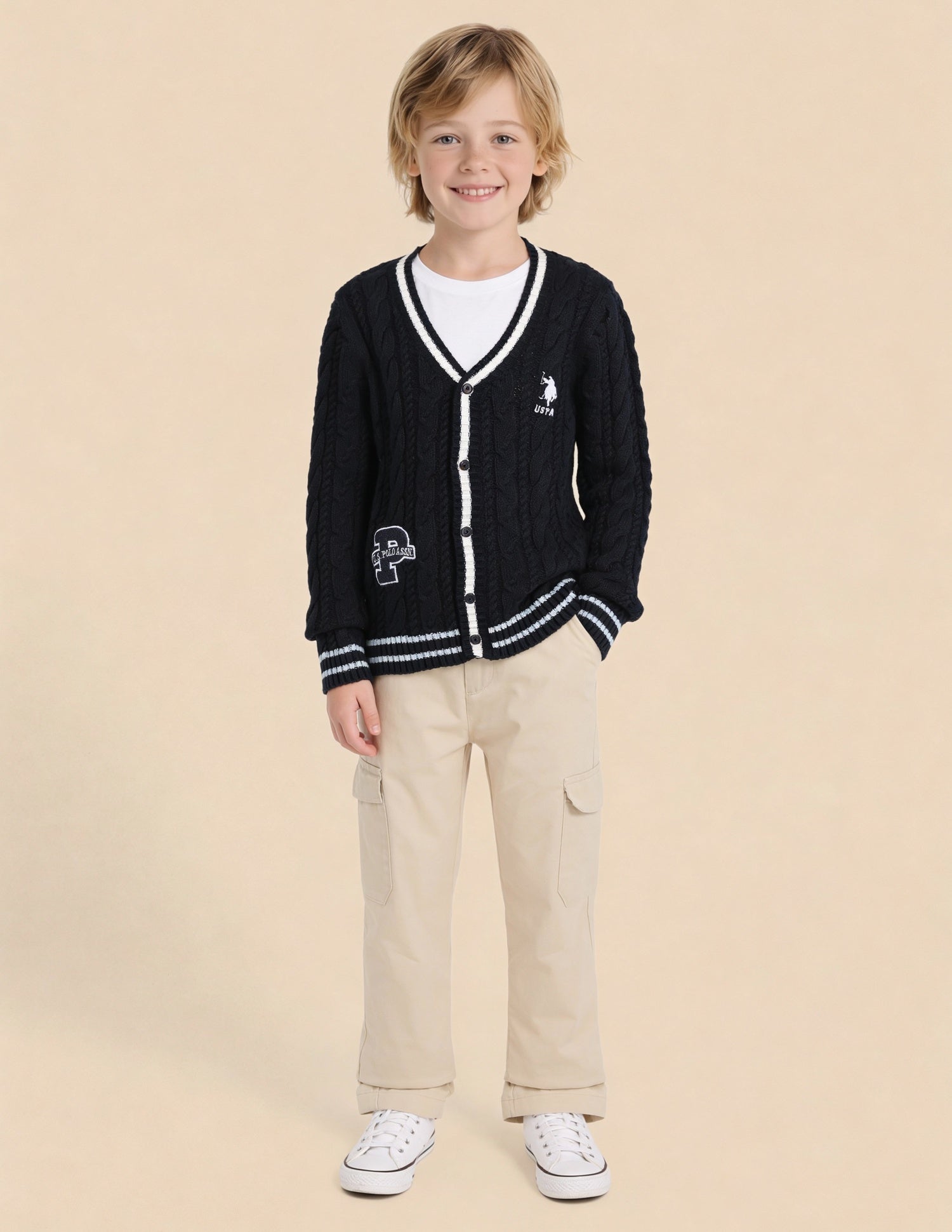 Boys Patterned Knit Regular Fit Sweater Navy - U.S. Polo Assn. India | Large