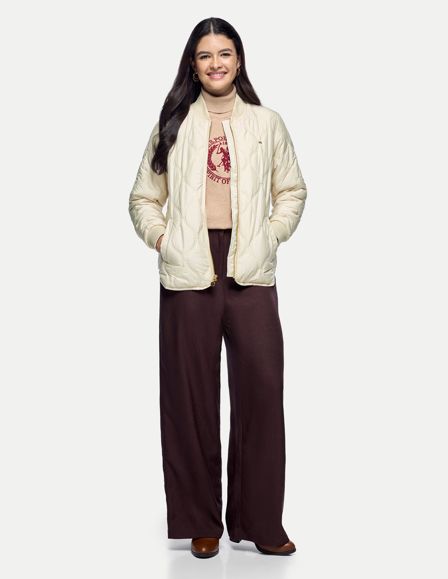Relaxed Fit Quilted Puffer Jacket Off White - U.S. Polo Assn. India | Large