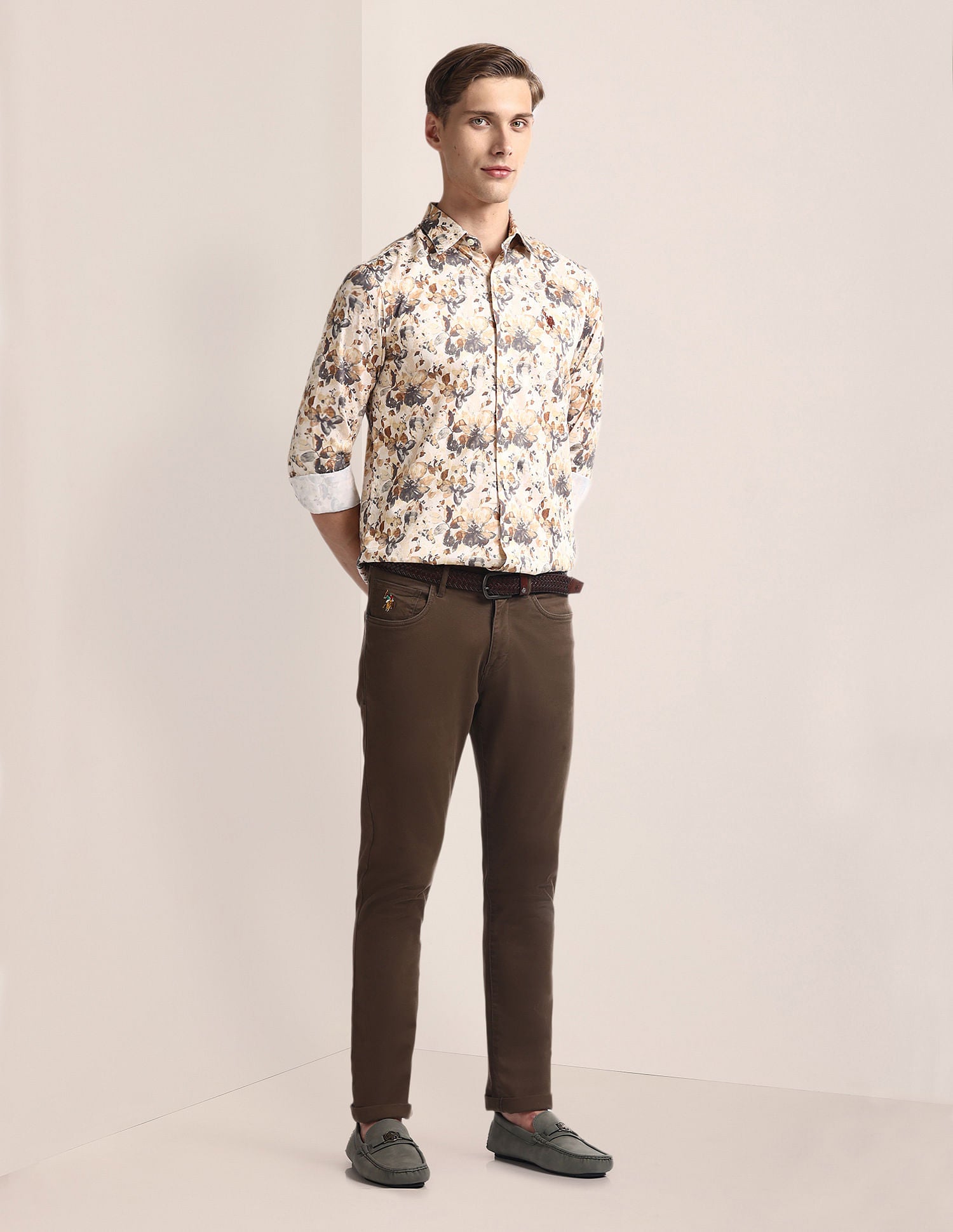 Floral Print Tailored Fit Shirt Beige - U.S. Polo Assn. India | Large