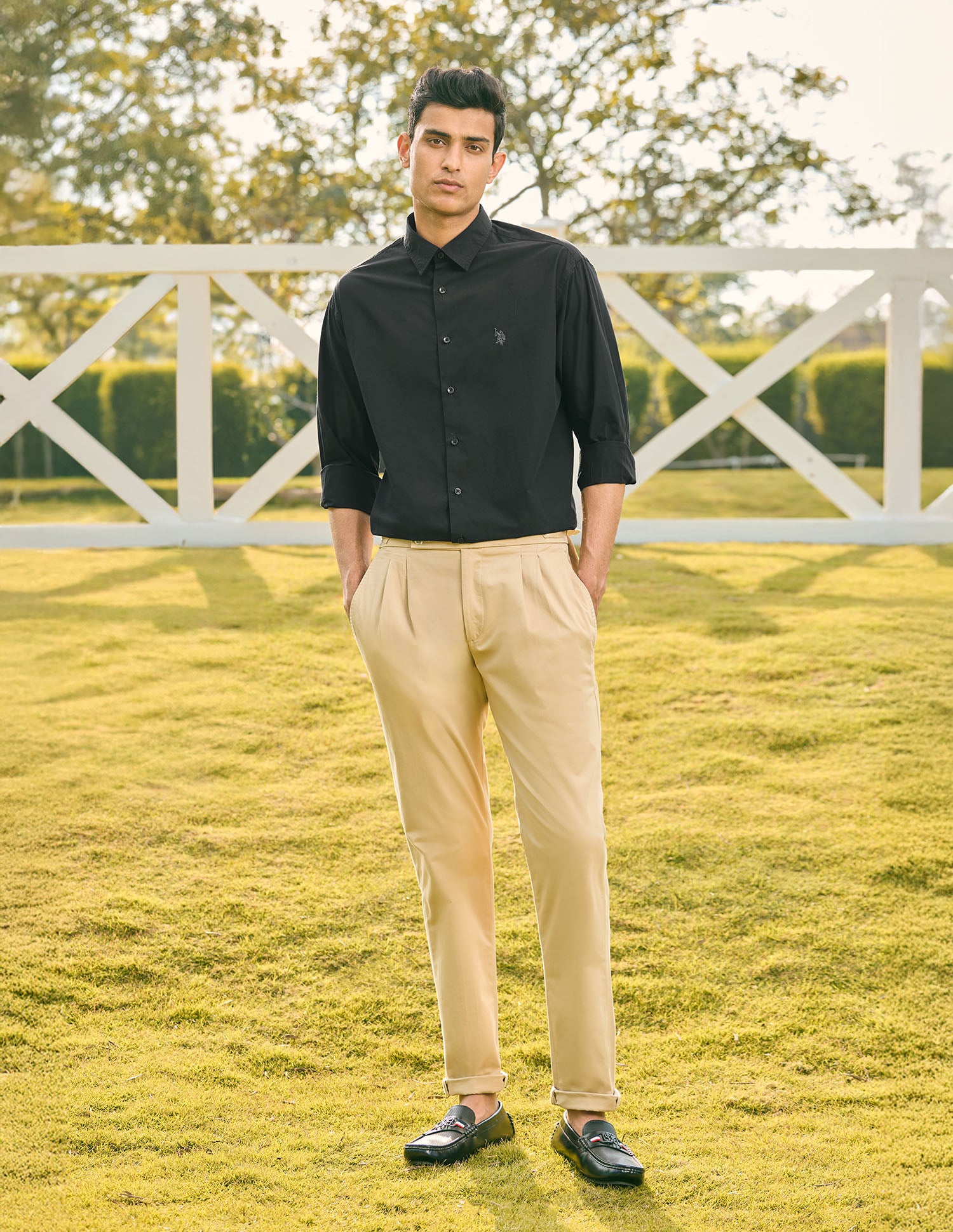 Pacho X Tailored Fit Pure Cotton Shirt Black - U.S. POLO ASSN. | Large