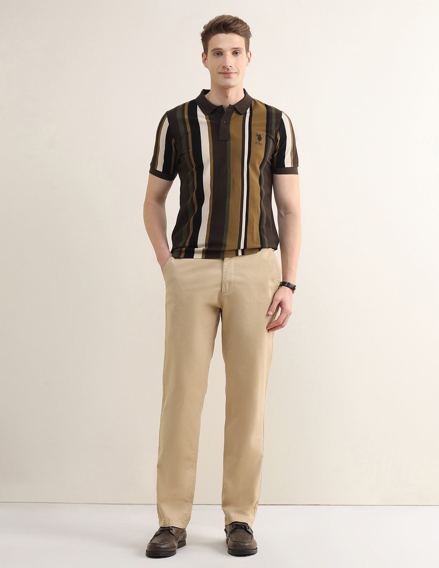 Vertical Striped Slim Fit Polo Shirt Olive - U.S. Polo Assn. India | Large