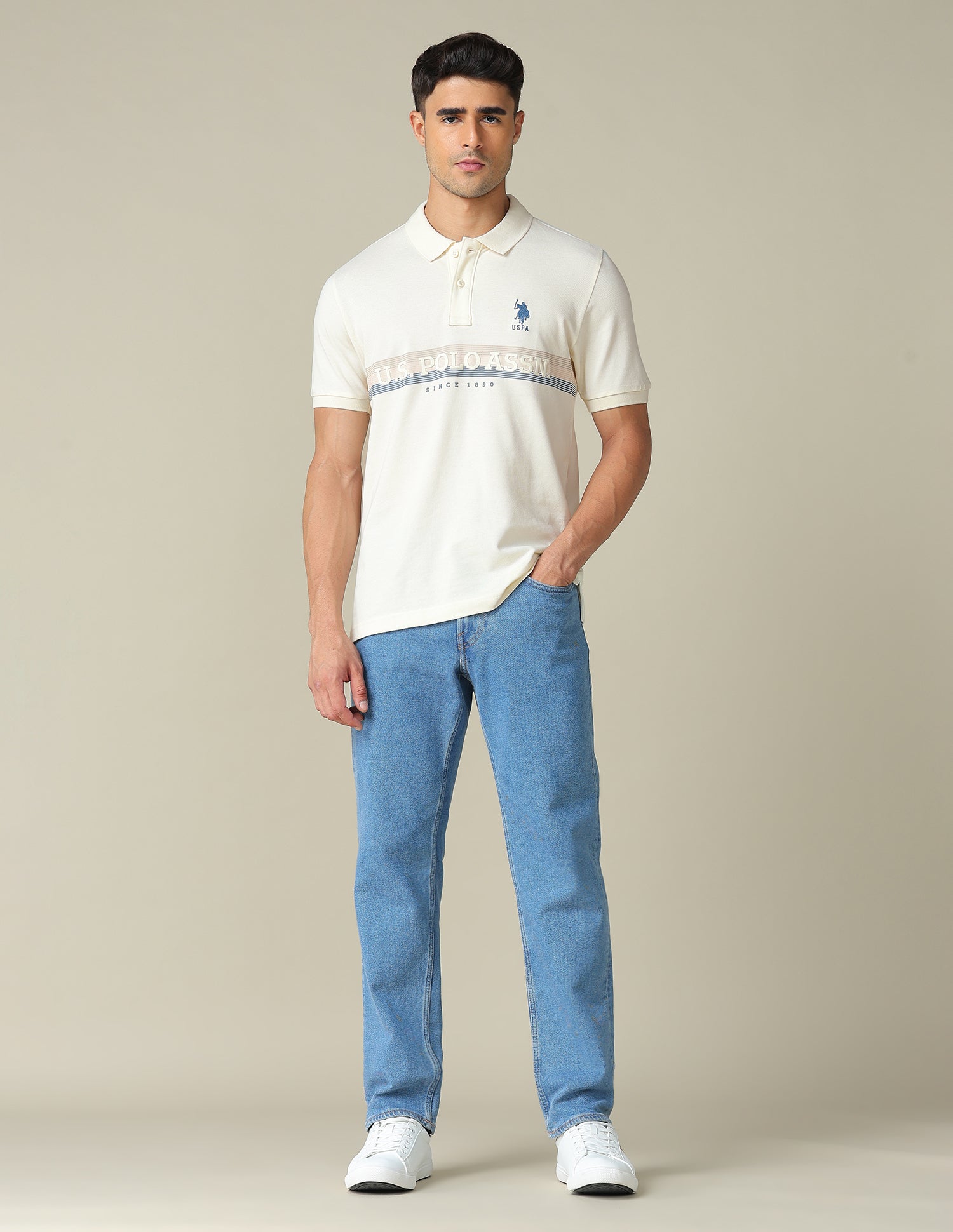 Brand Embossed Regular Fit Polo Shirt Off White - U.S. POLO ASSN. | Large