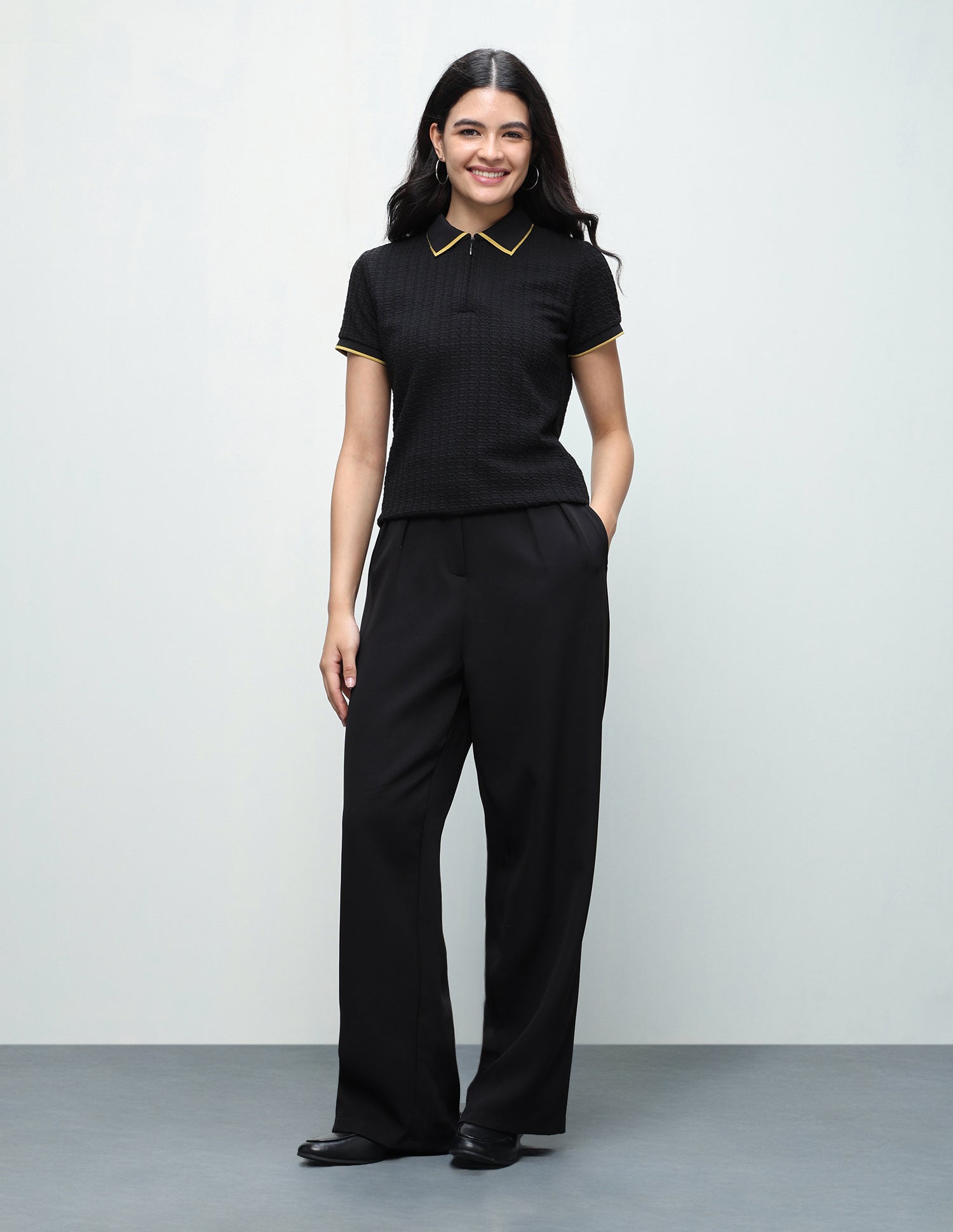 Textured Regular Fit Zipper Polo Shirt Black - U.S. Polo Assn. India | Large