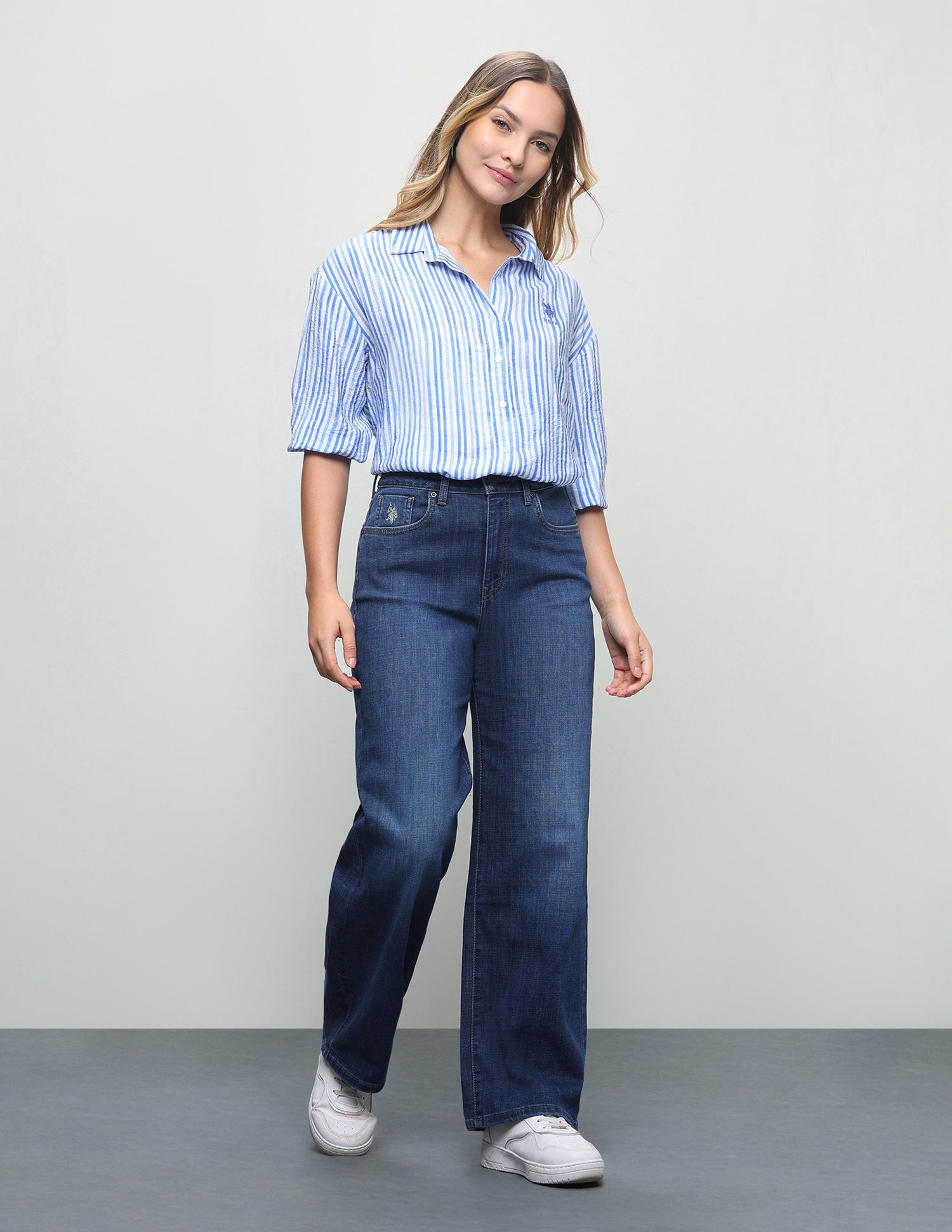 High Rise Wide Leg Fit Jeans Dark Blue - U.S. Polo Assn. India | Large
