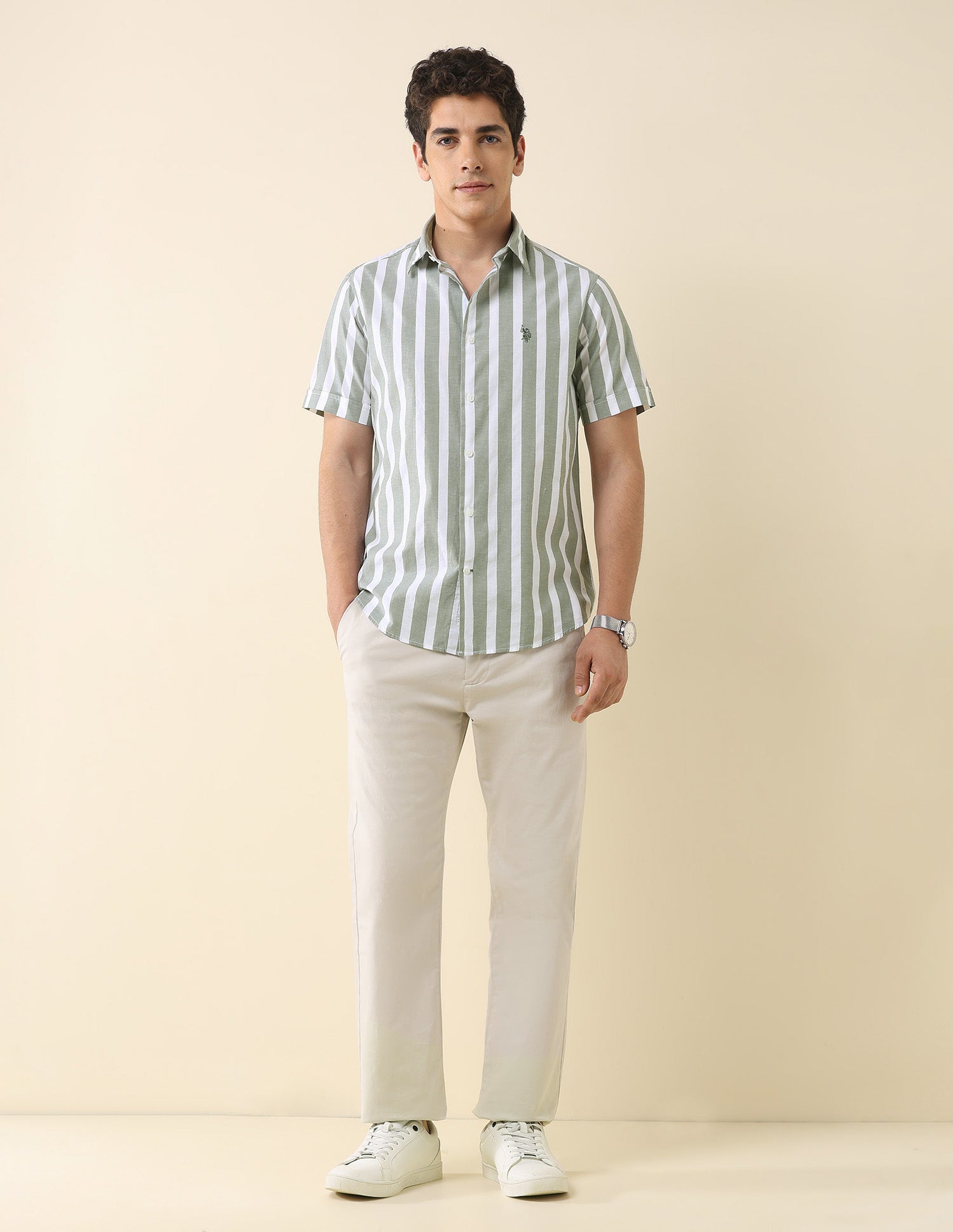 Vertical Striped Tailored Fit Shirt Green - U.S. Polo Assn. India | Large
