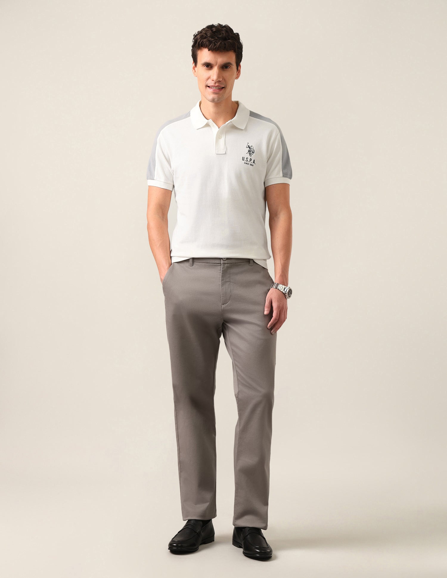 Solid Slim Fit Polo Shirt Ivory - U.S. Polo Assn. India | Large