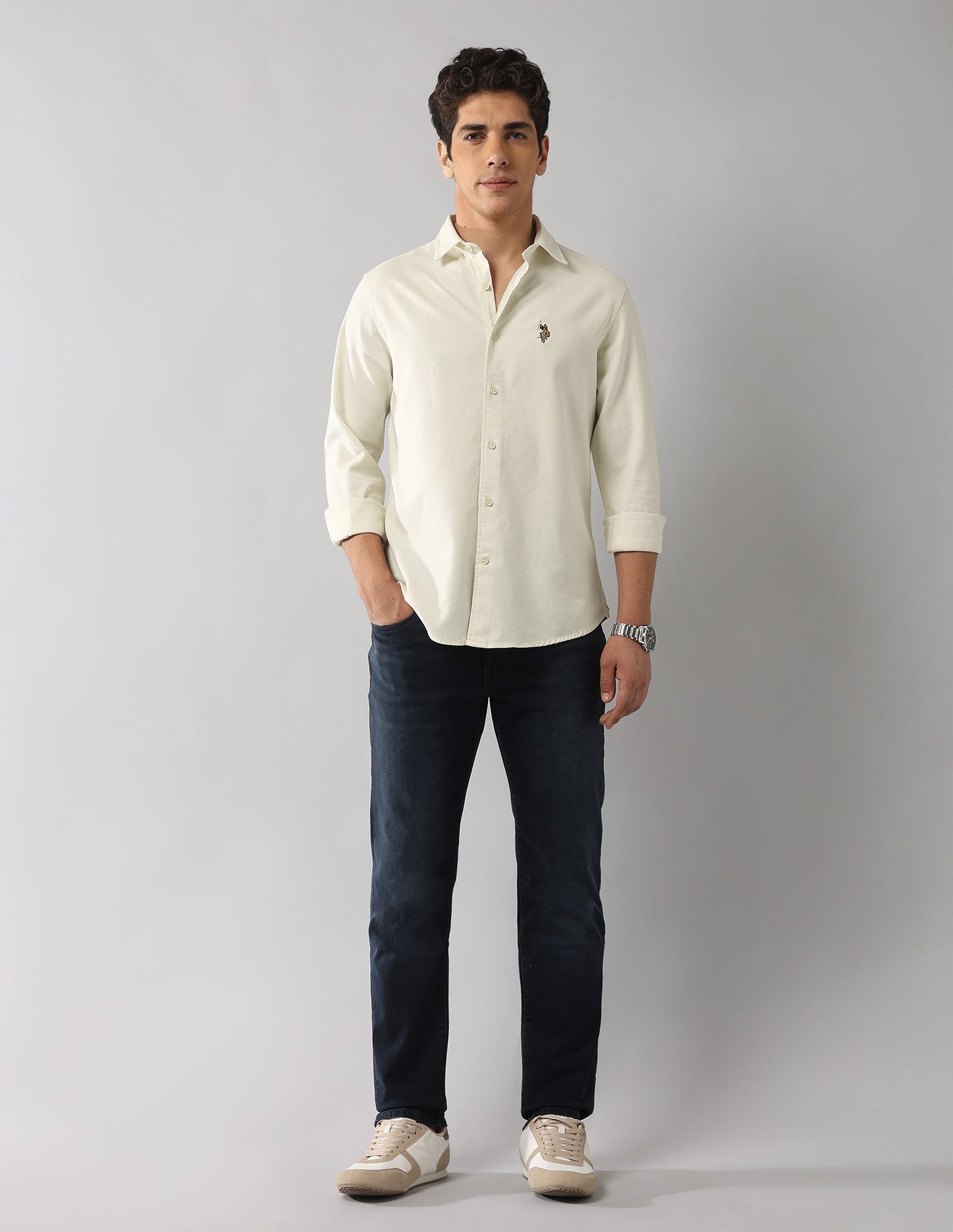 Regular Fit Solid Shirt Ecru - U.S. Polo Assn. India | Large