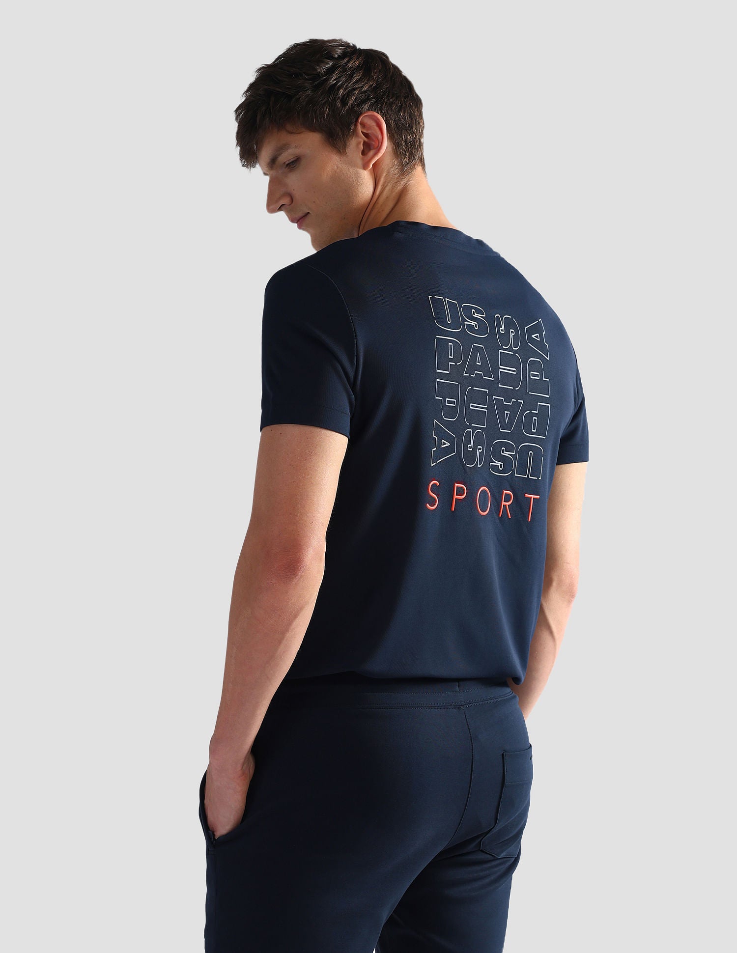 Brand Print Slim Fit Active T-Shirt Navy - U.S. Polo Assn. India | Large