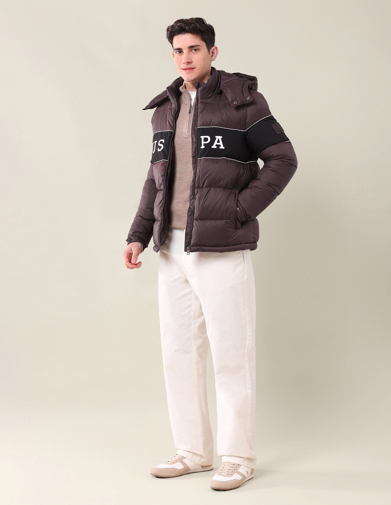 Colourblocked Regular Fit Puffer Jacket Wine - U.S. Polo Assn. India | Large