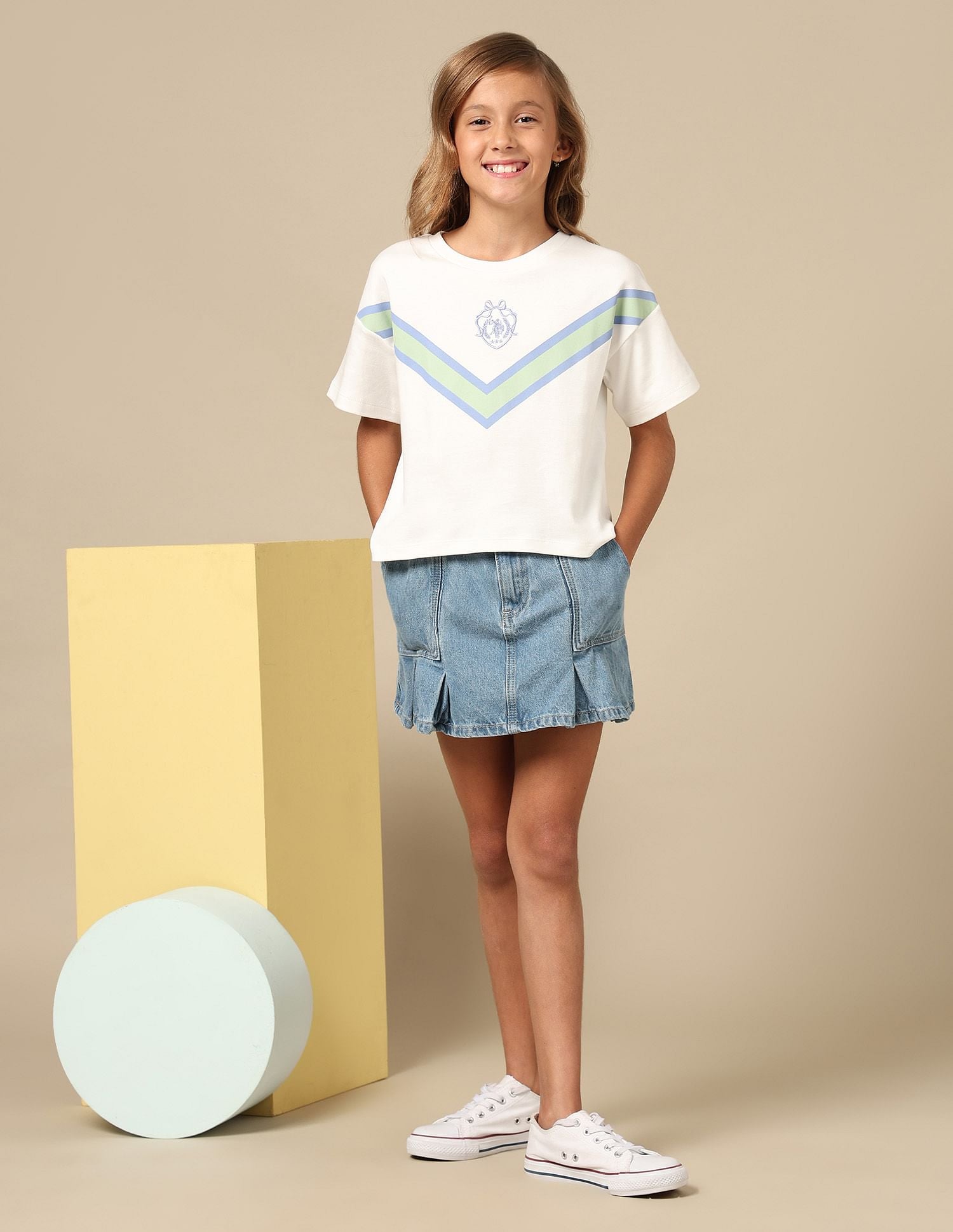 Girls Varsity Style Brand Embroidered T-Shirt Off White - U.S. POLO ASSN. | Large