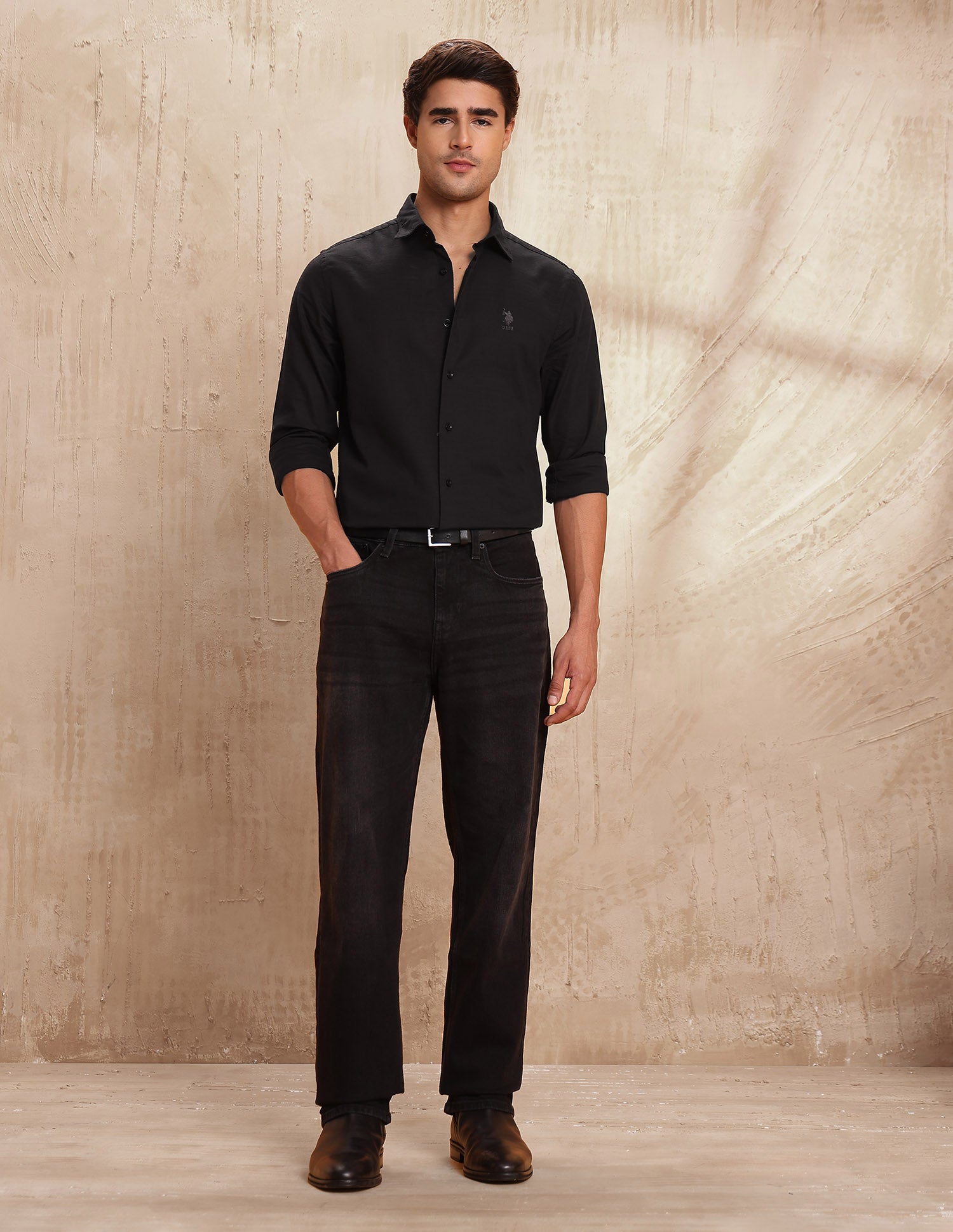 Slim Fit Pure Cotton Shirt Black - U.S. POLO ASSN. | Large