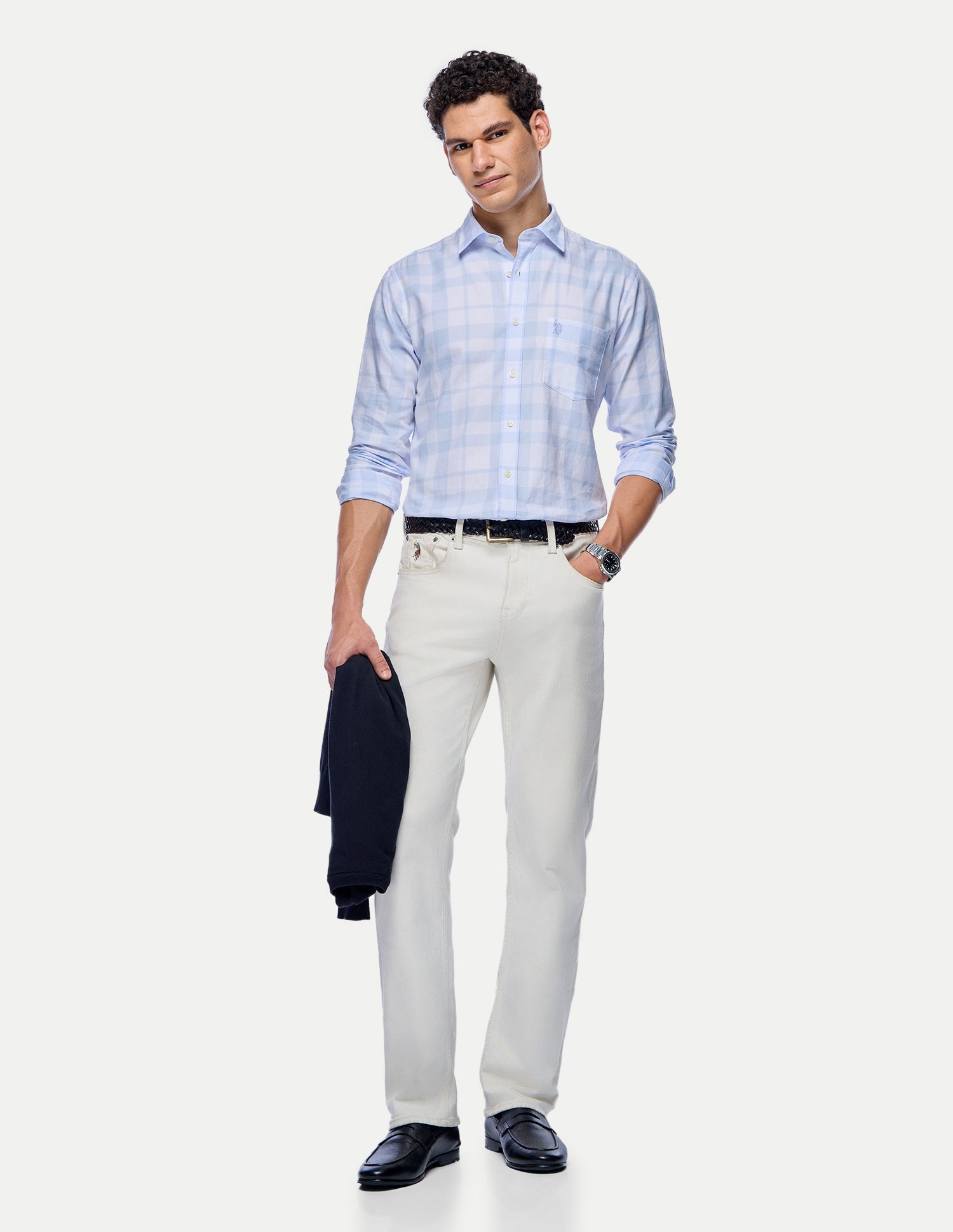 Grid Tattersall Checked Tailored Fit Shirt Light Blue - U.S. Polo Assn. India | Large