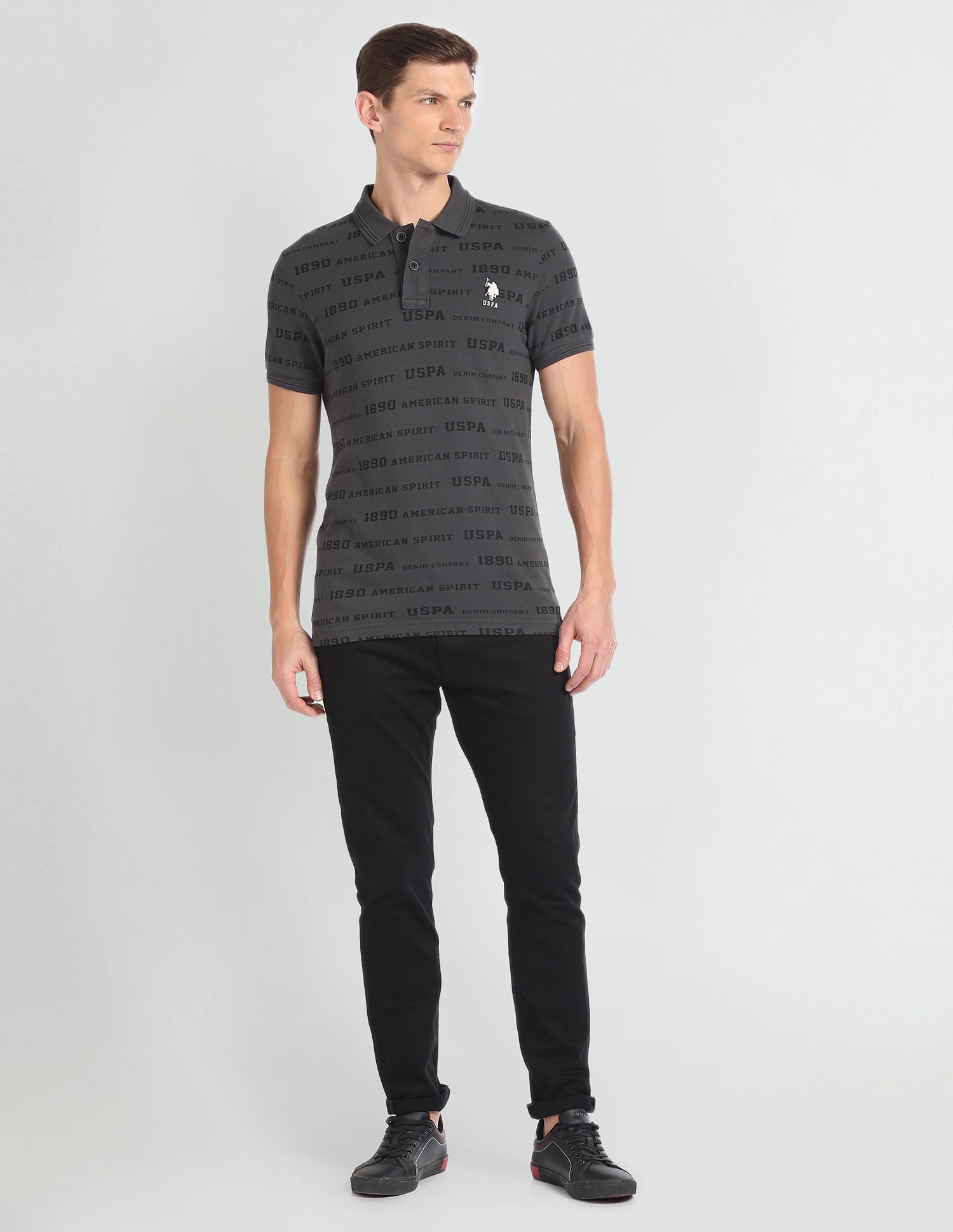 Brand Print Pique Polo Shirt Charcoal - U.S. Polo Assn. India | Large