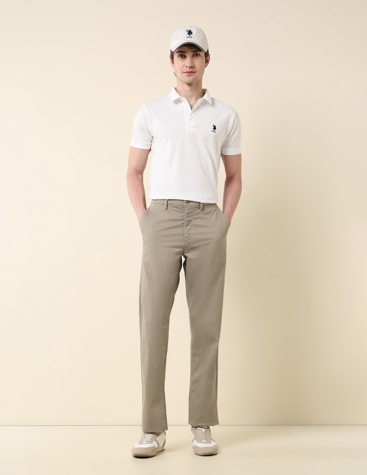 Solid Riley Straight Fit Twill Trousers Khaki - U.S. POLO ASSN. | Large