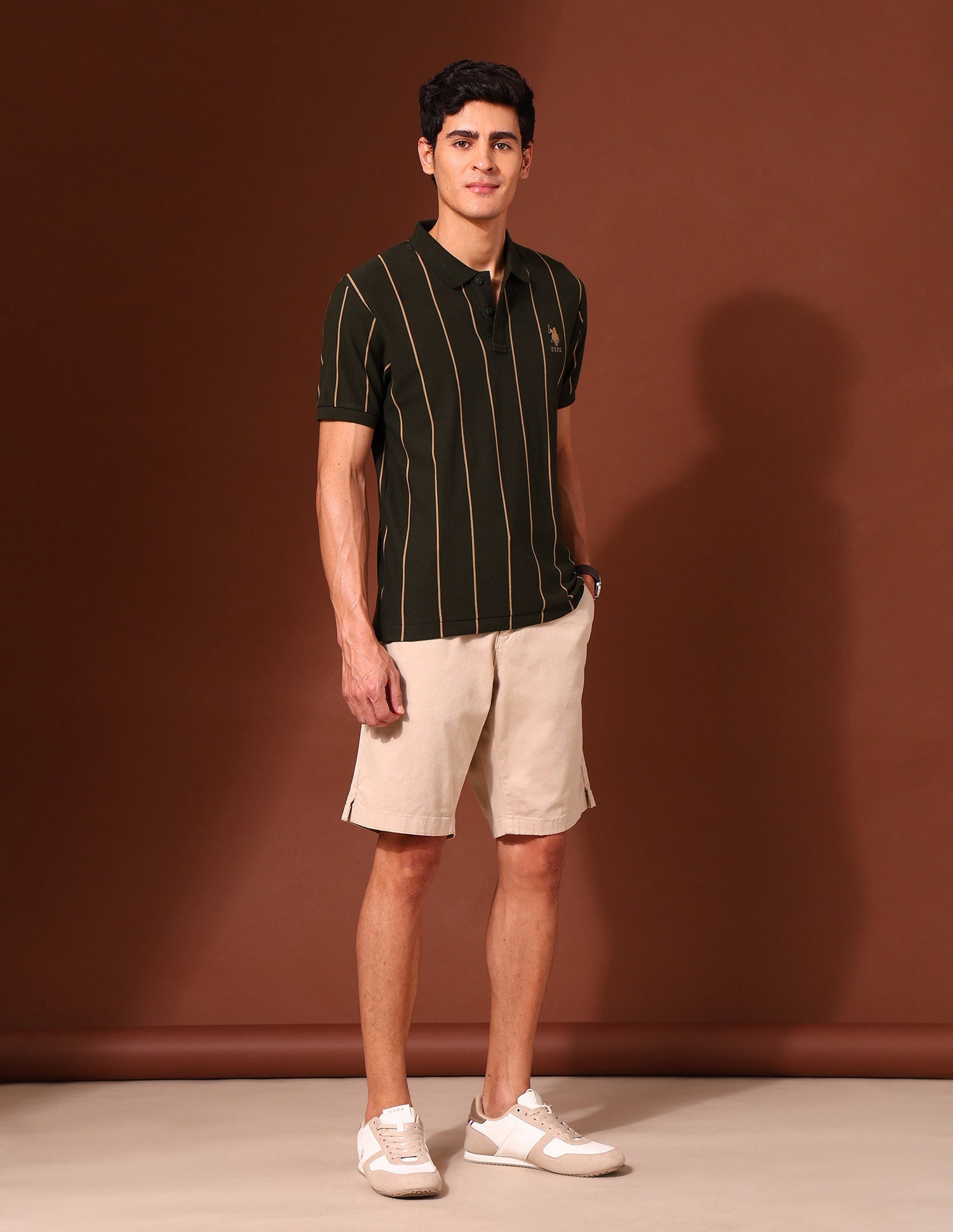 Vertical Striped Classic Polo Shirt Olive - U.S. Polo Assn. India | Large