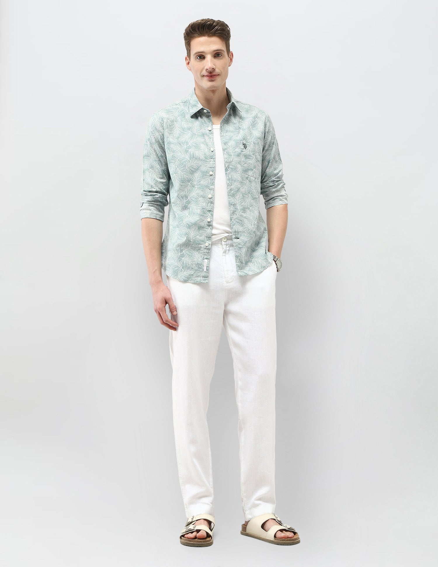 Tropical Printed Tailored Fit Shirt Green - U.S. Polo Assn. India | Large